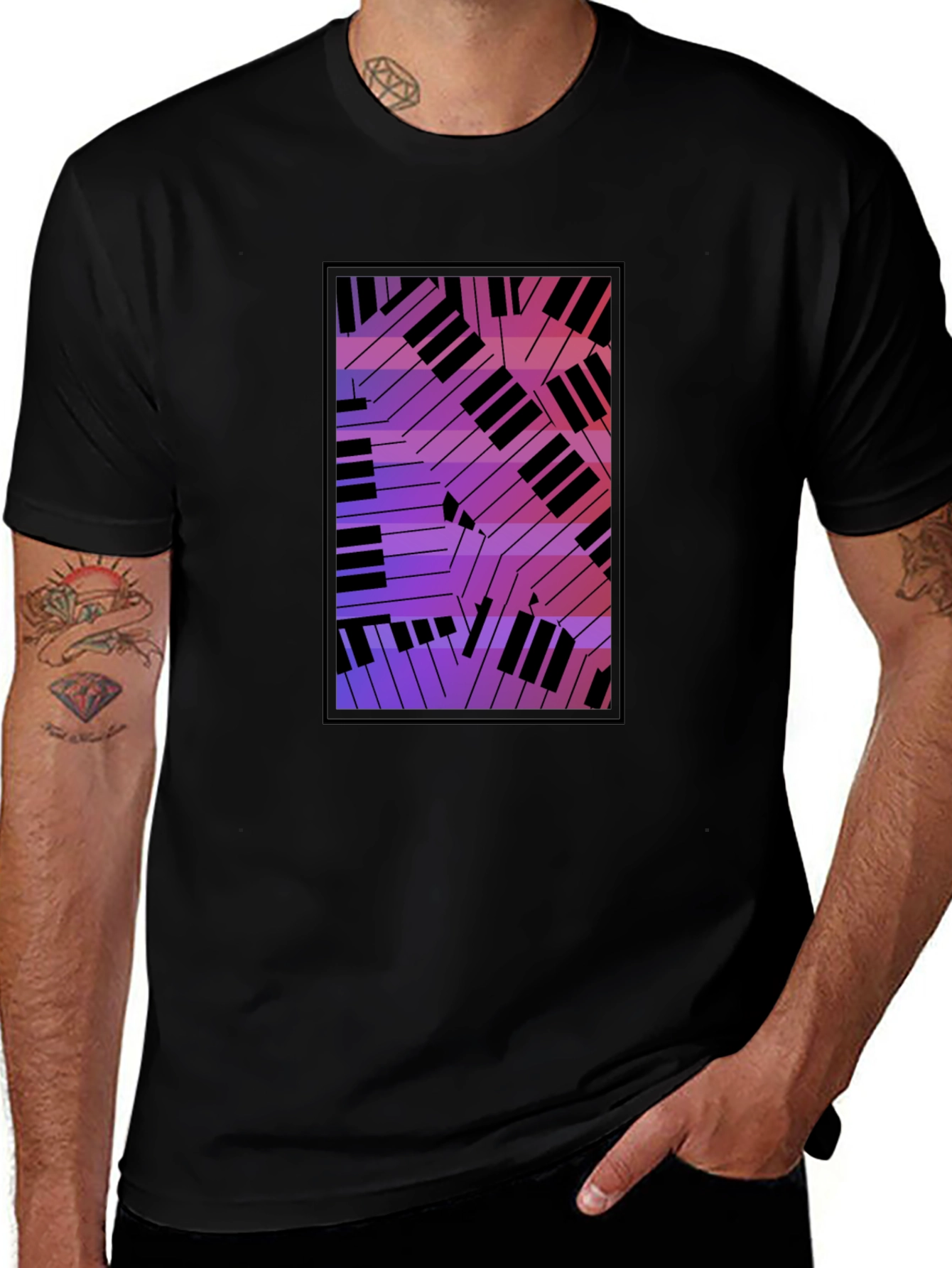 Variant 22 of Abstract Piano Keys Graphic Black T-Shirt