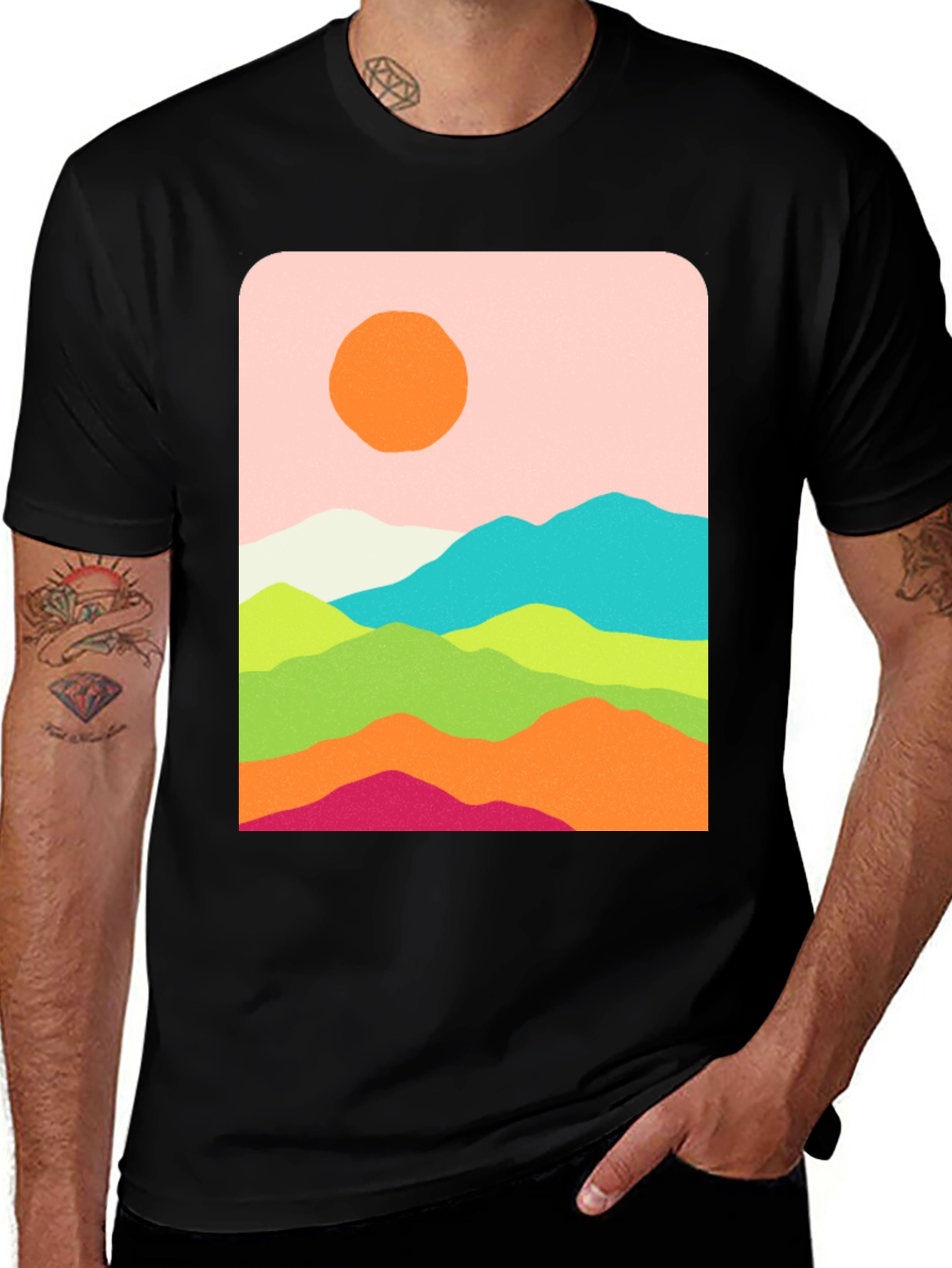 Variant 5 of Vibrant Landscape Graphic Tee - Retro Mountain Design