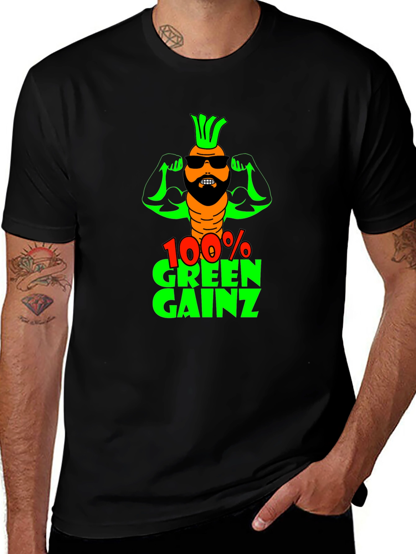 Variant 17 of 100% Green Gainz T-Shirt: Funny Vegan Fitness Tee