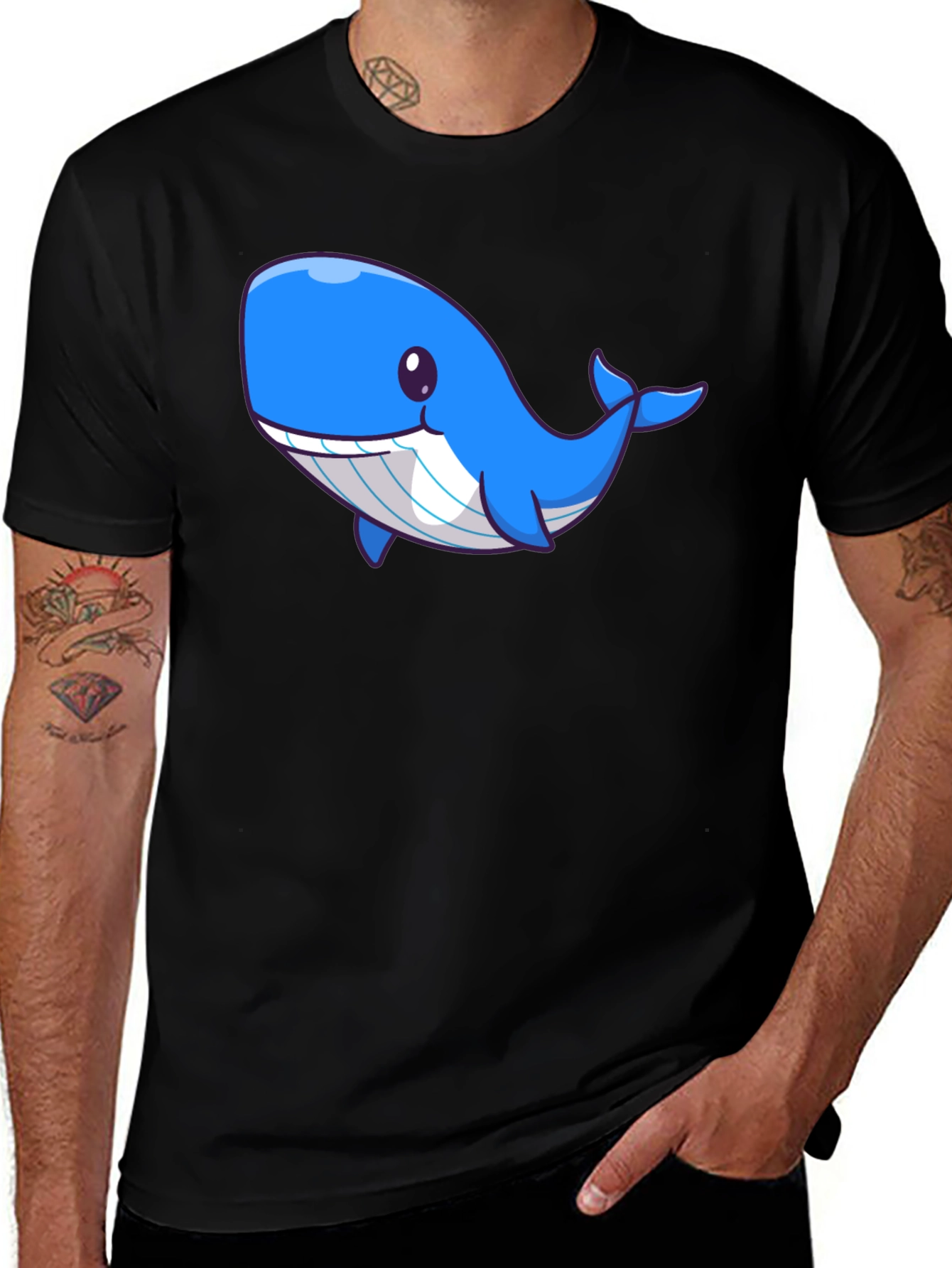 Variant 4 of Cute Blue Whale Graphic Black T-Shirt