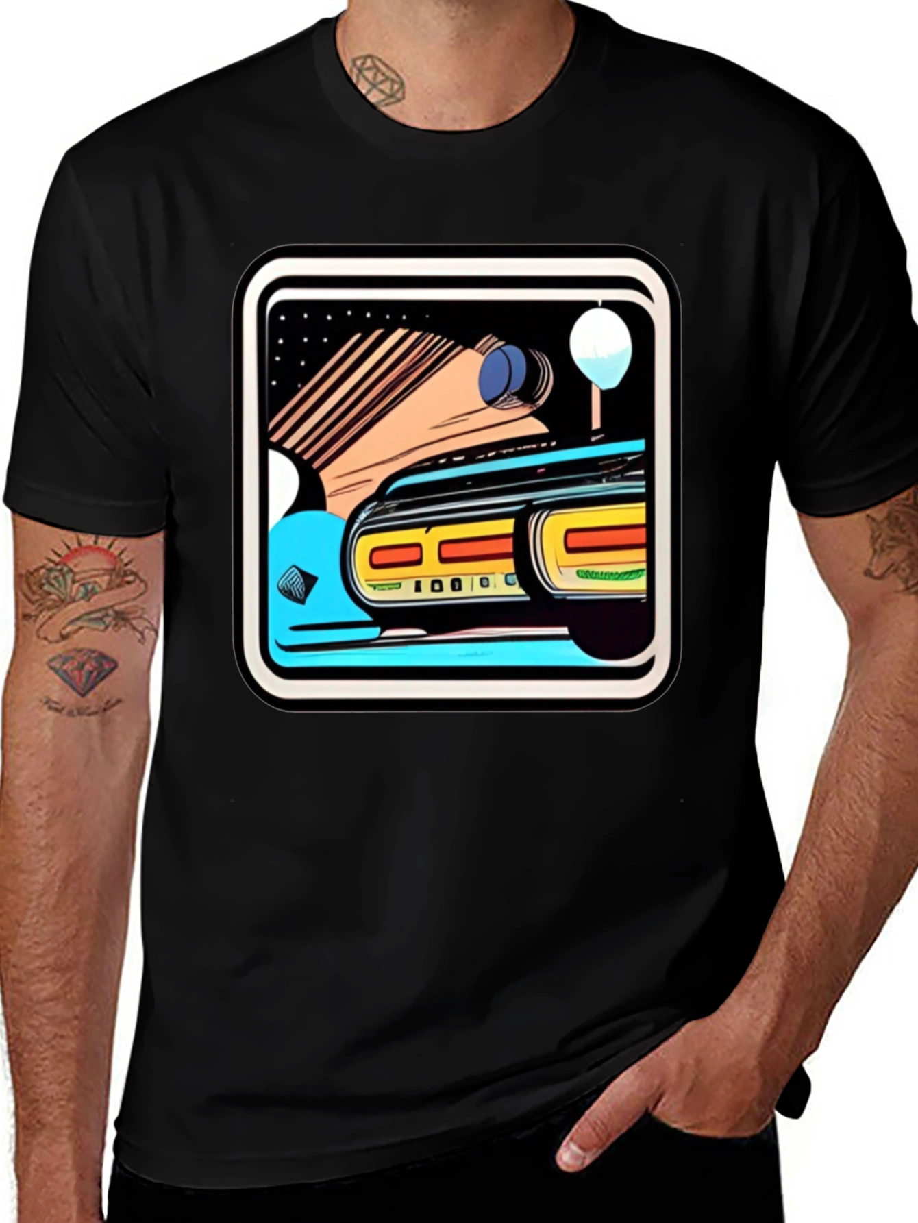 Variant 2 of Retro Style Car Graphic Tee - Black Cotton Blend