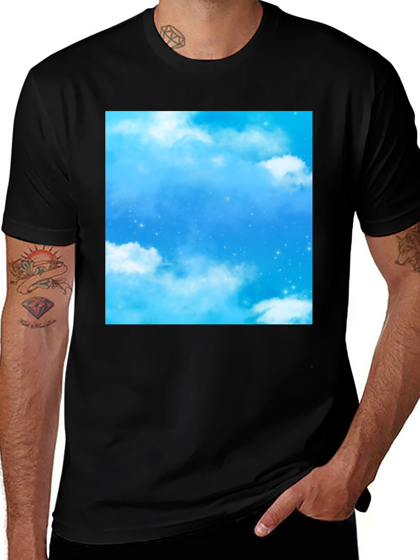 Variant 14 of Sky Print Tee - Black Crew Neck Cotton Blend T-Shirt