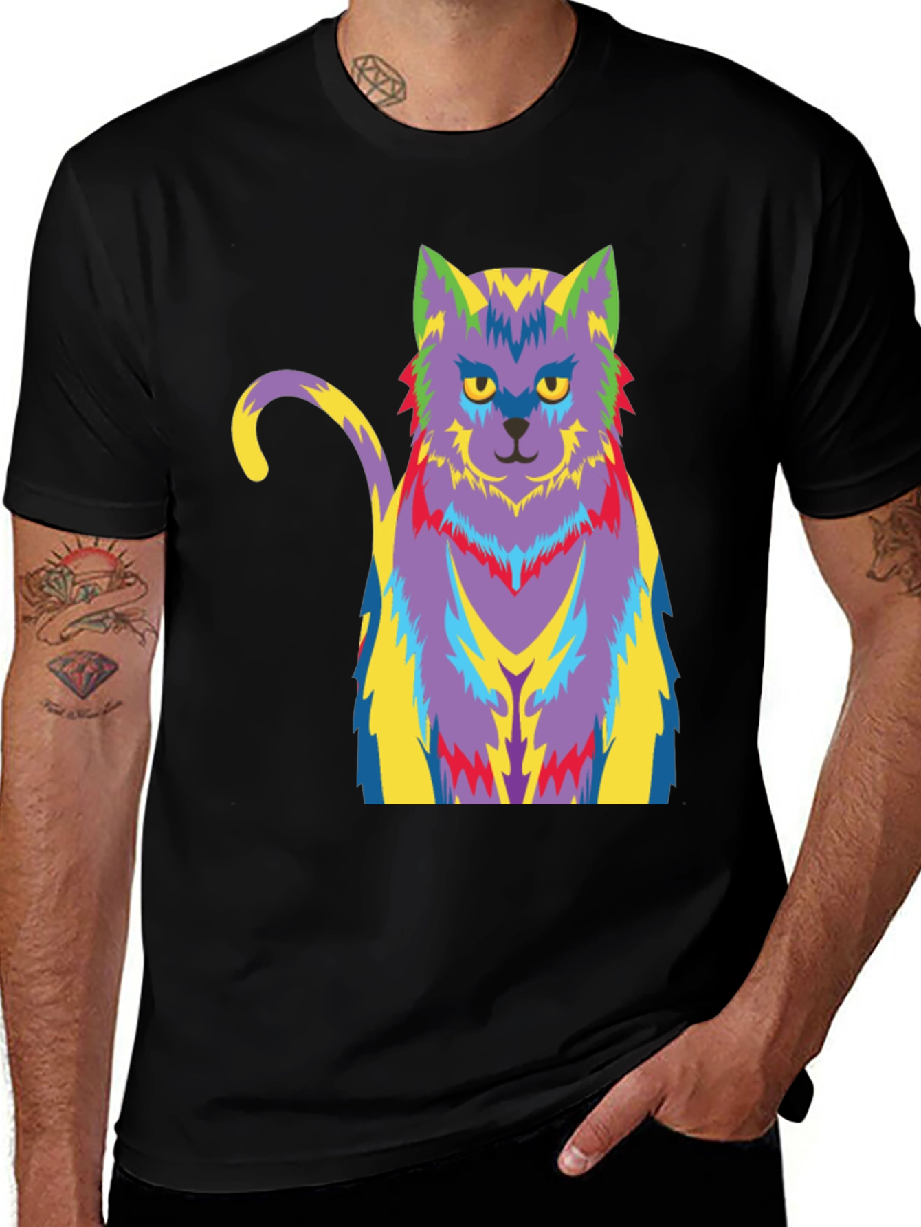 Variant 23 of Psychedelic Cat Graphic T-Shirt - Black