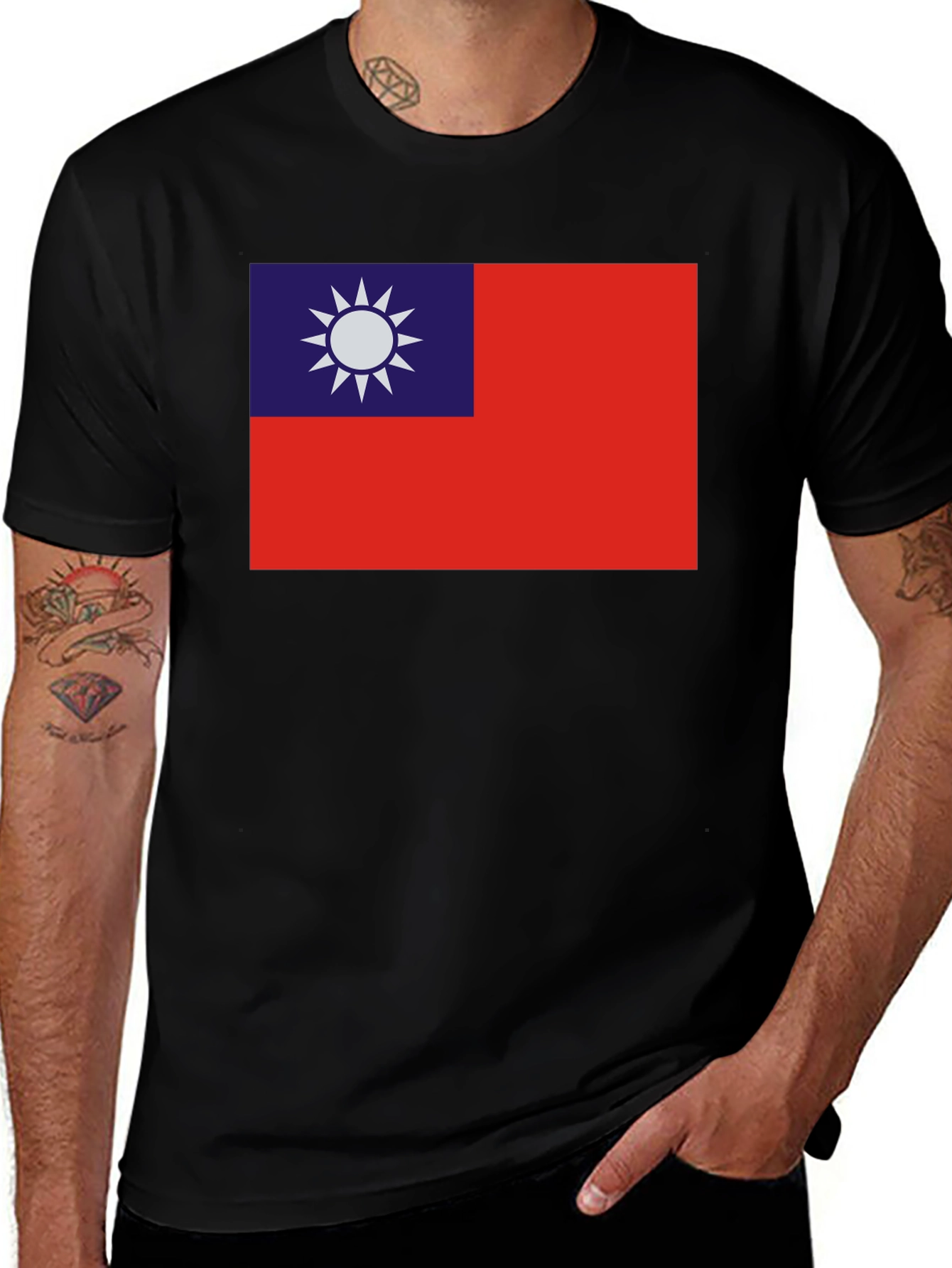 Taiwan Flag Graphic Tee - Black Cotton Comfort
