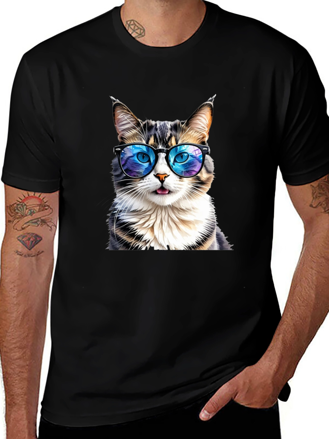 Variant 18 of Cool Cat Graphic Tee - Unisex Black T-Shirt