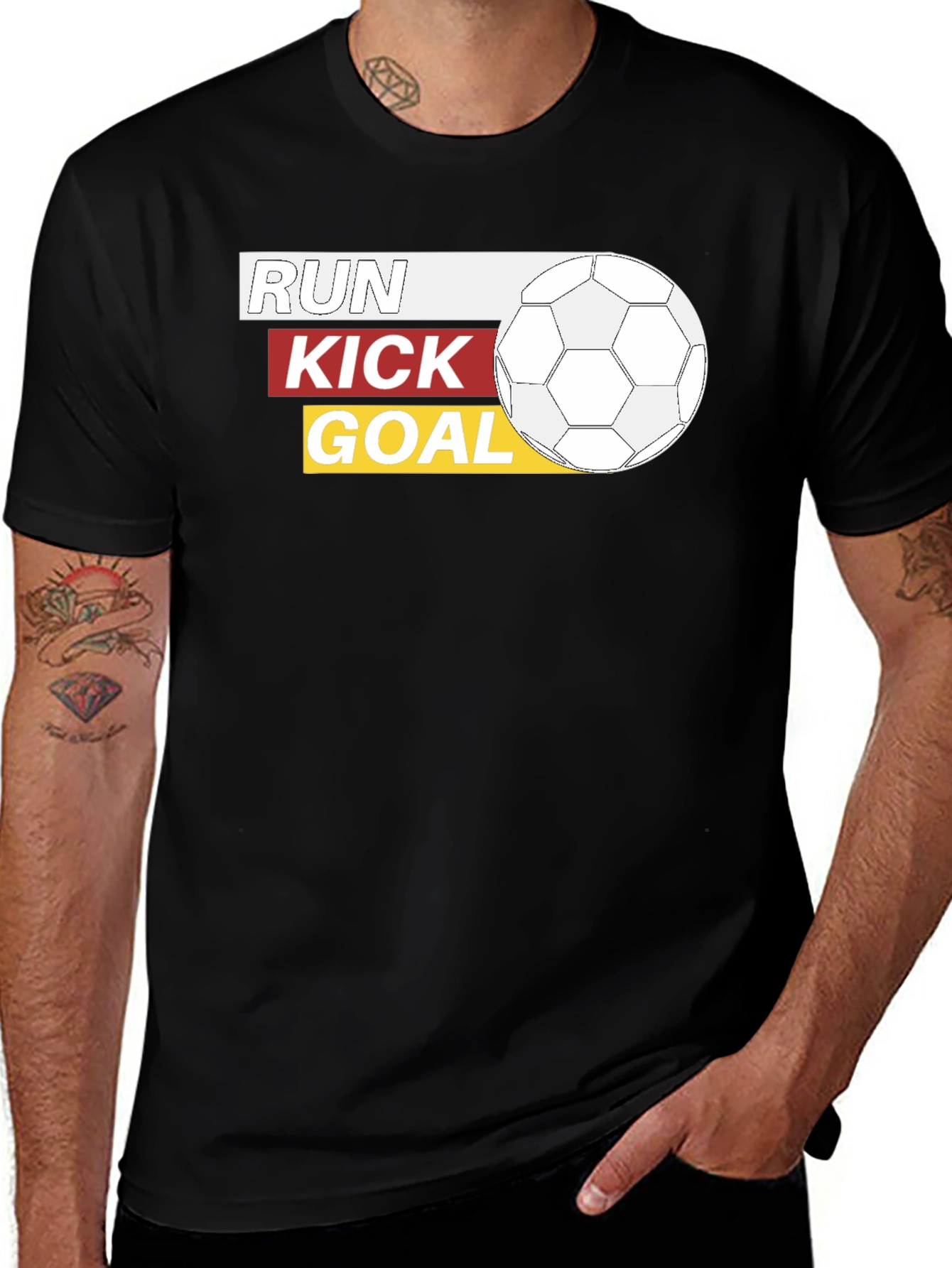 Variant 7 of Run Kick Goal Soccer T-Shirt - Black