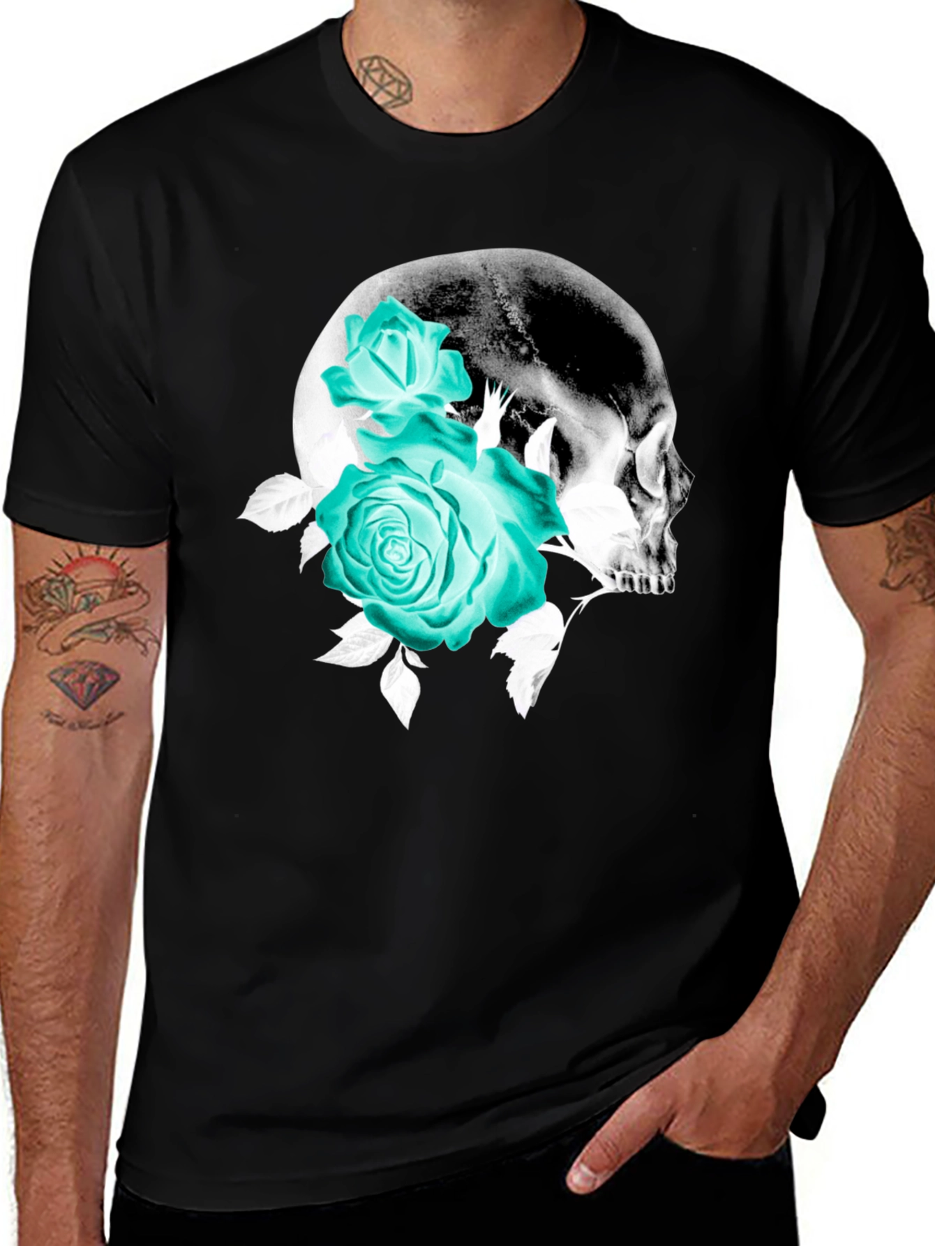 Variant 28 of Skull & Roses Graphic Tee - Trendy Black T-Shirt