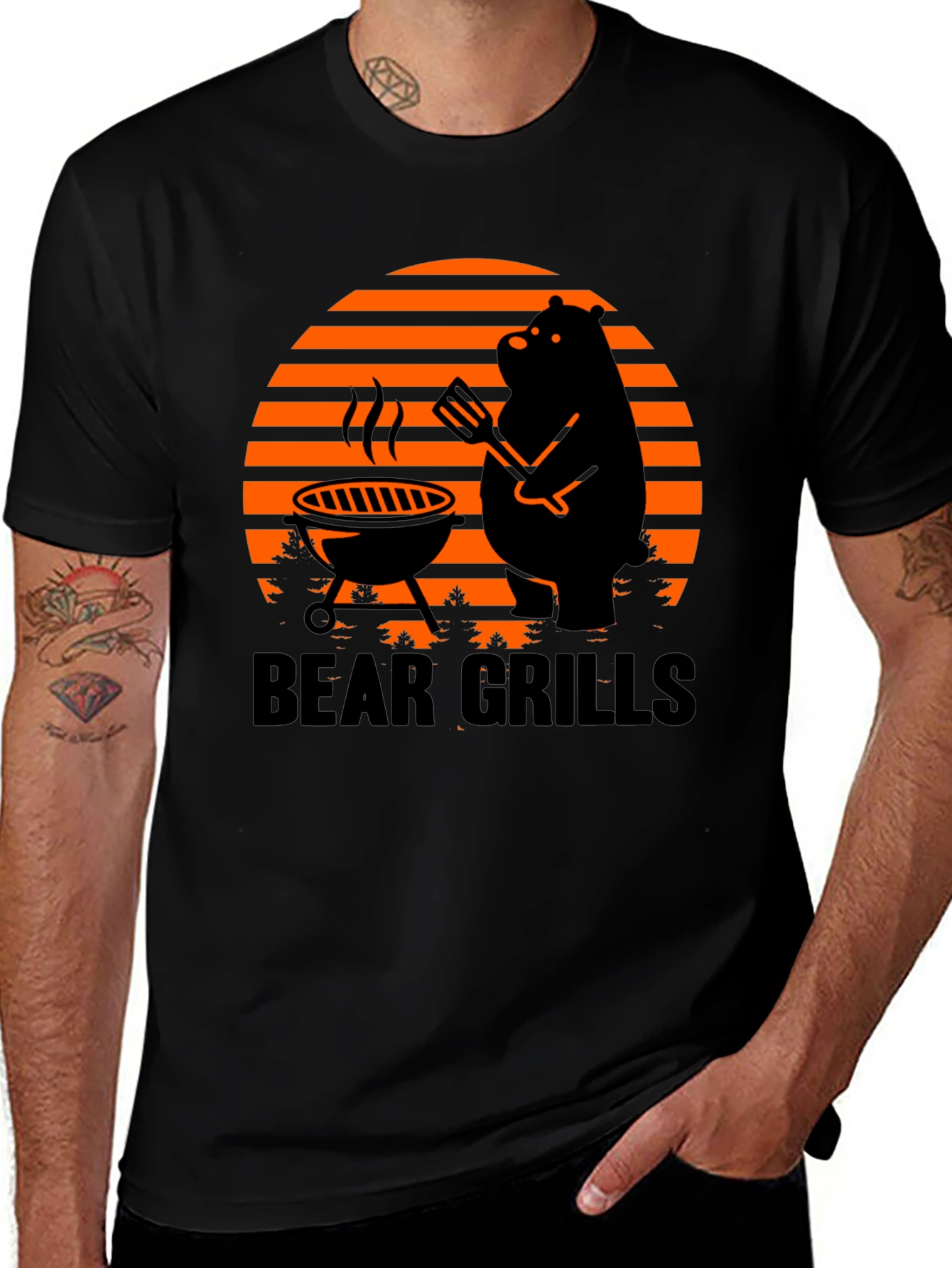 Bear Grills BBQ T-Shirt - Novelty Funny Grilling Tee