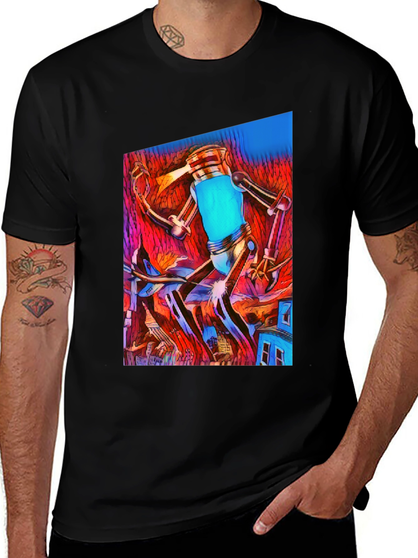 Variant 27 of Abstract Robot T-Shirt - Men's Black Graphic Tee