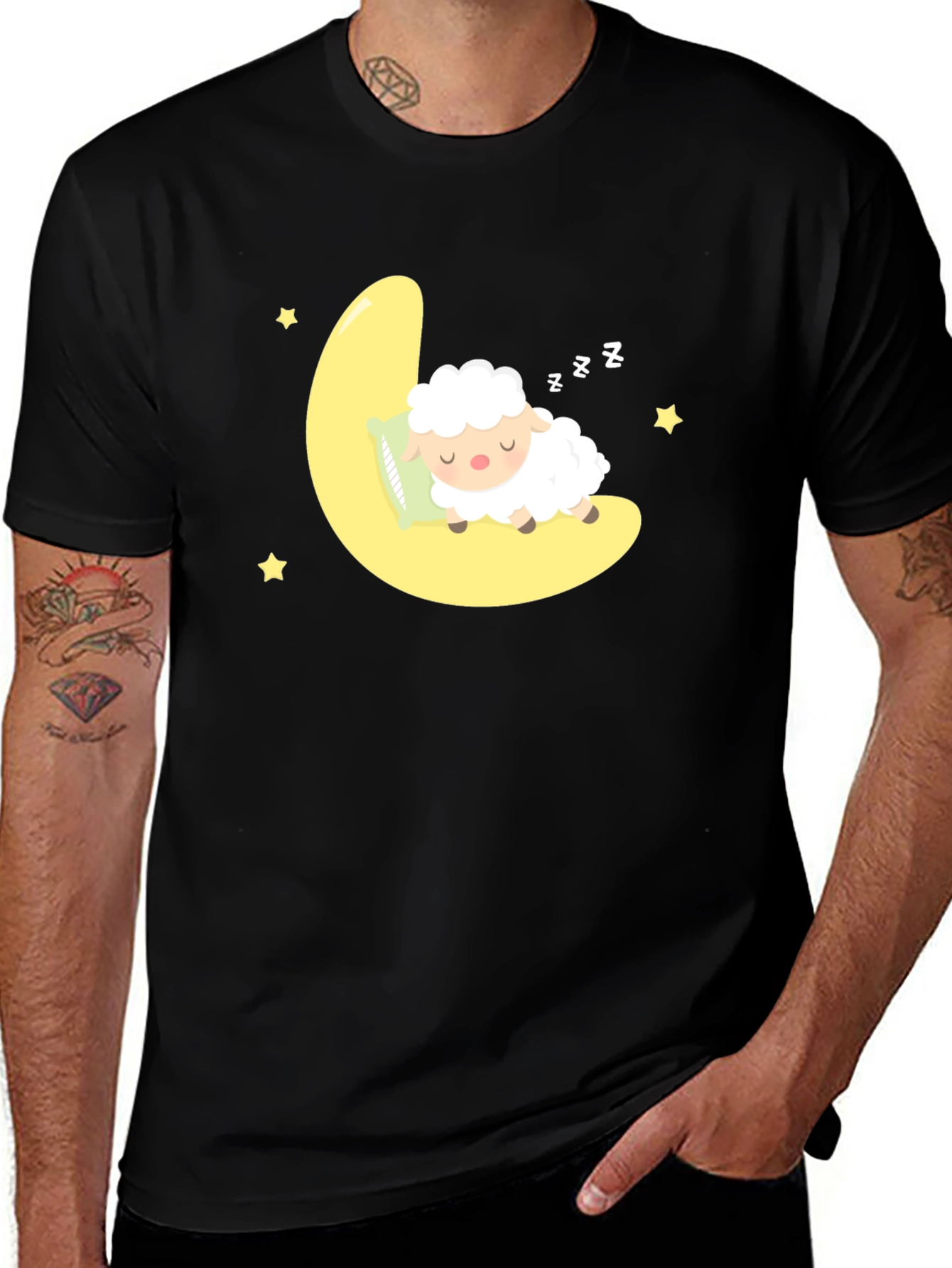 Cute Sheep Sleeping on Moon Graphic Tee