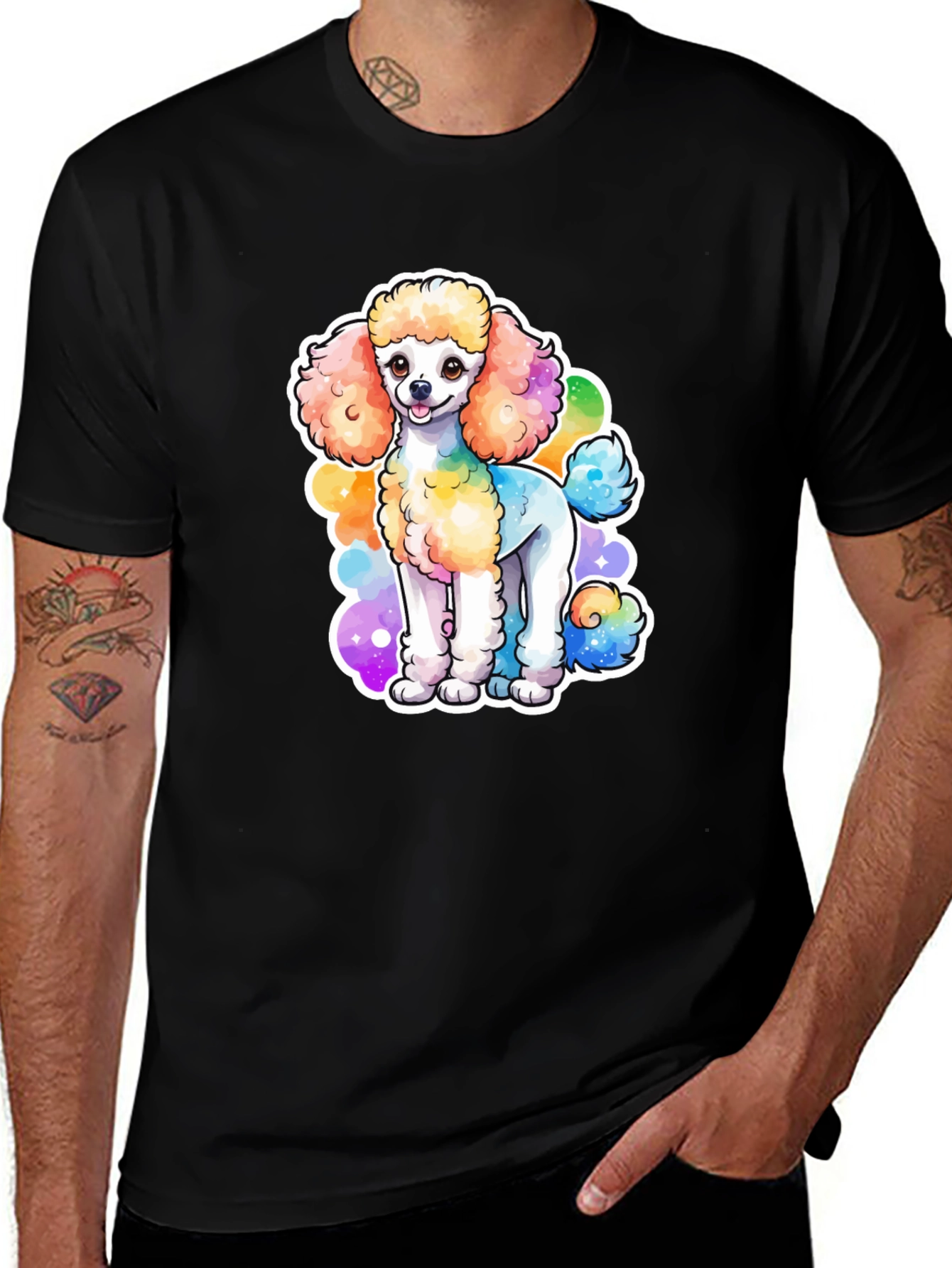 Variant 28 of Rainbow Poodle Graphic Black T-Shirt