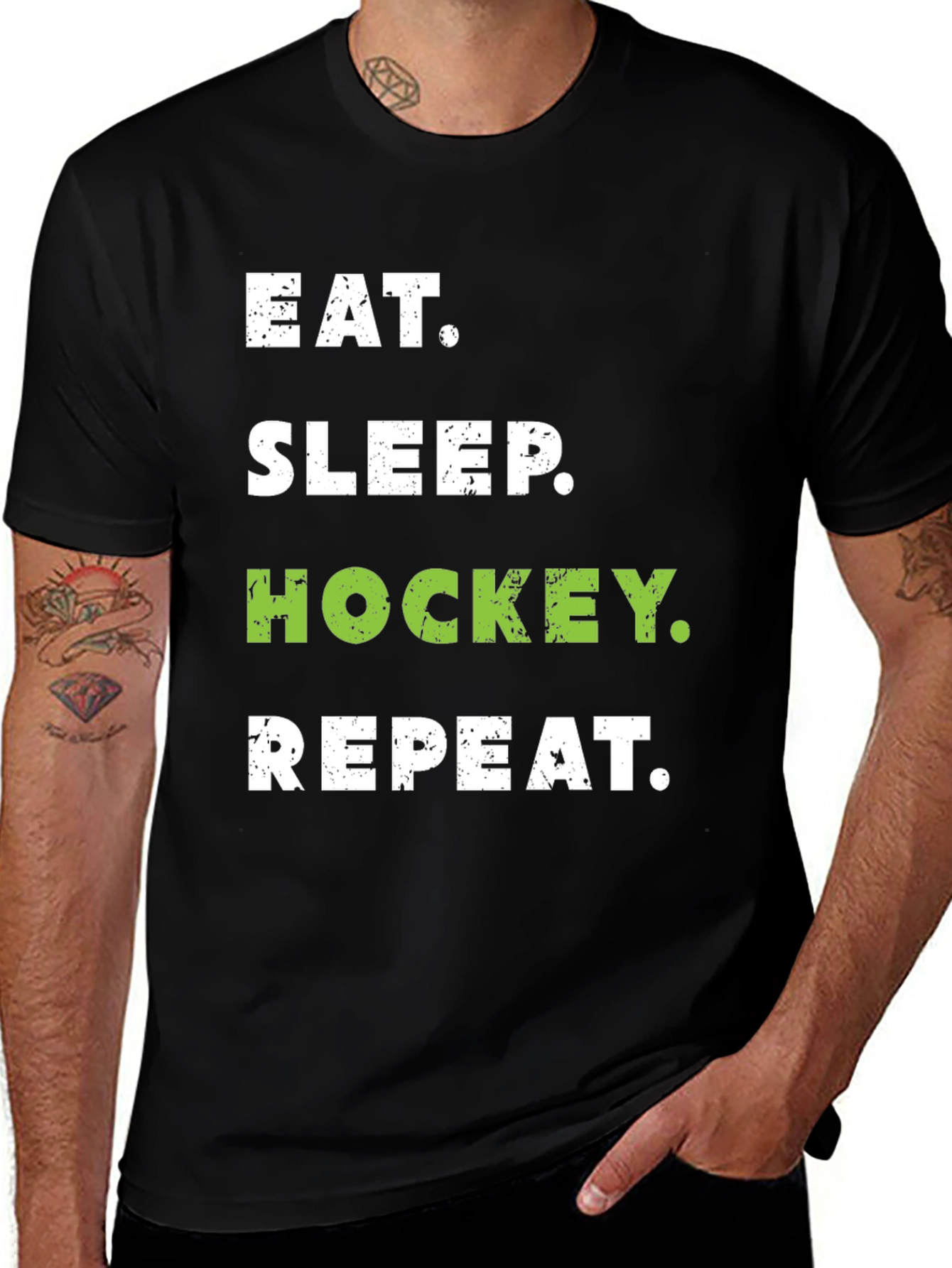 Variant 28 of Eat Sleep Hockey Repeat Black T-Shirt