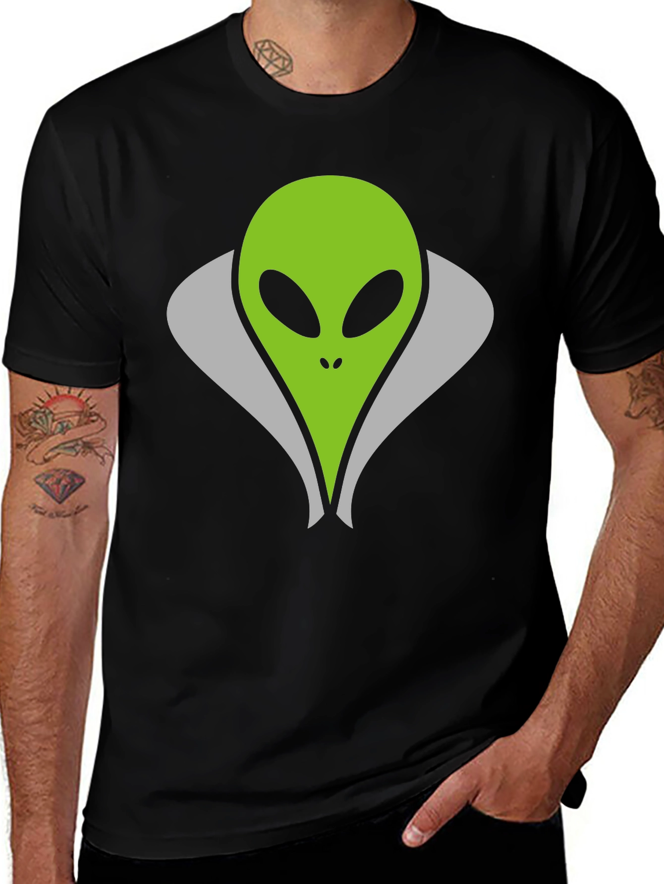 Variant 18 of Alien Head Graphic Tee - Black Cotton T-Shirt