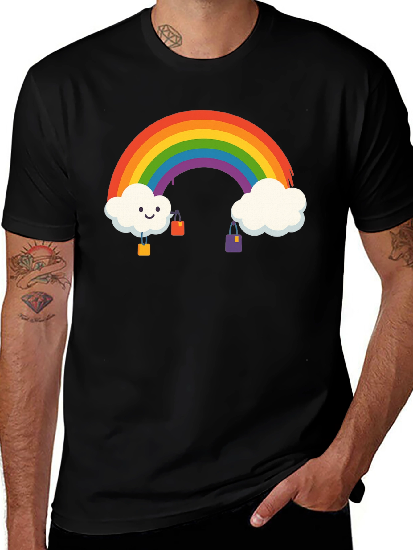 Rainbow & Cloud Graphic Tee - Black