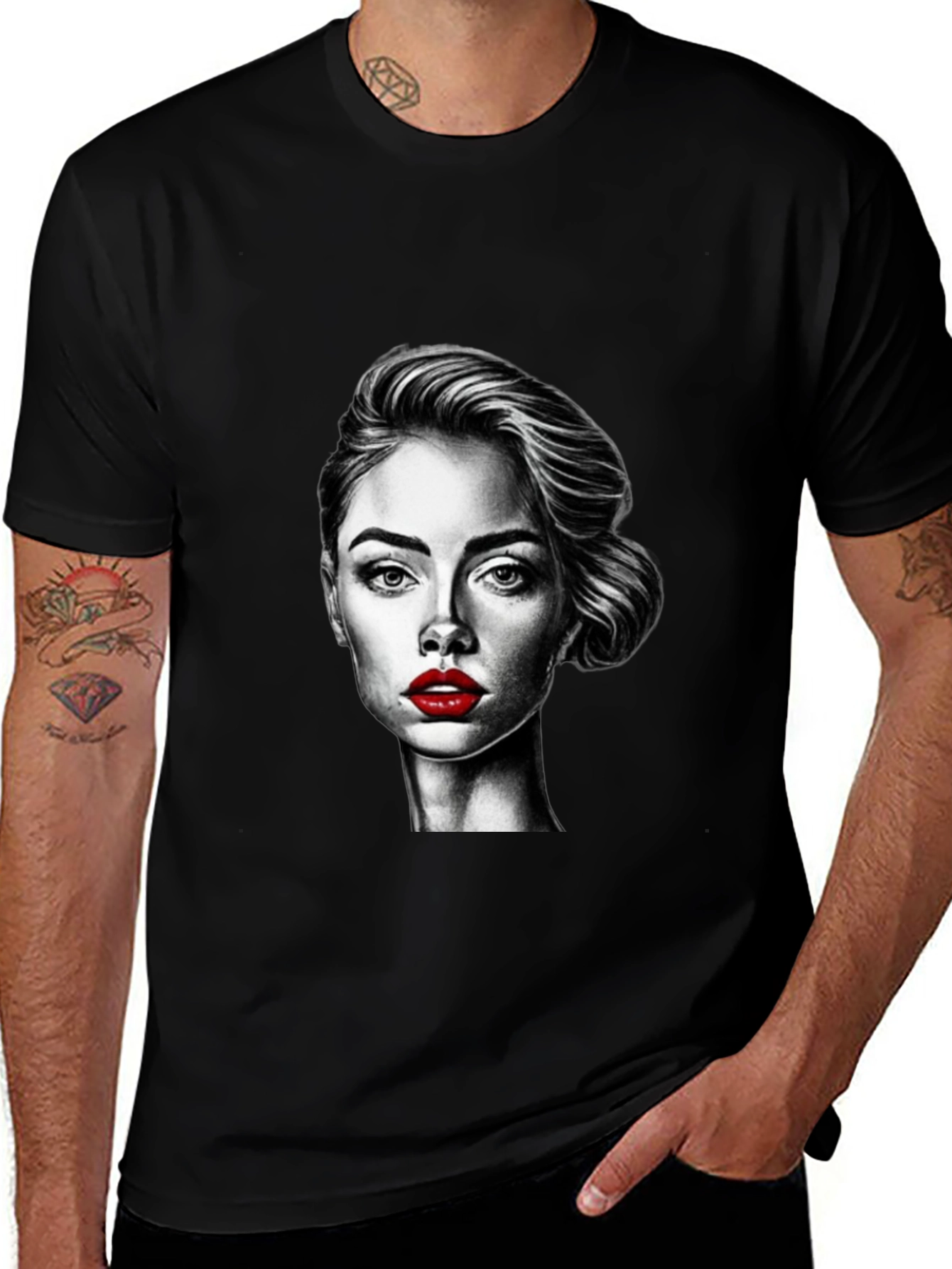Woman Portrait Graphic Tee - Stylish Black T-Shirt
