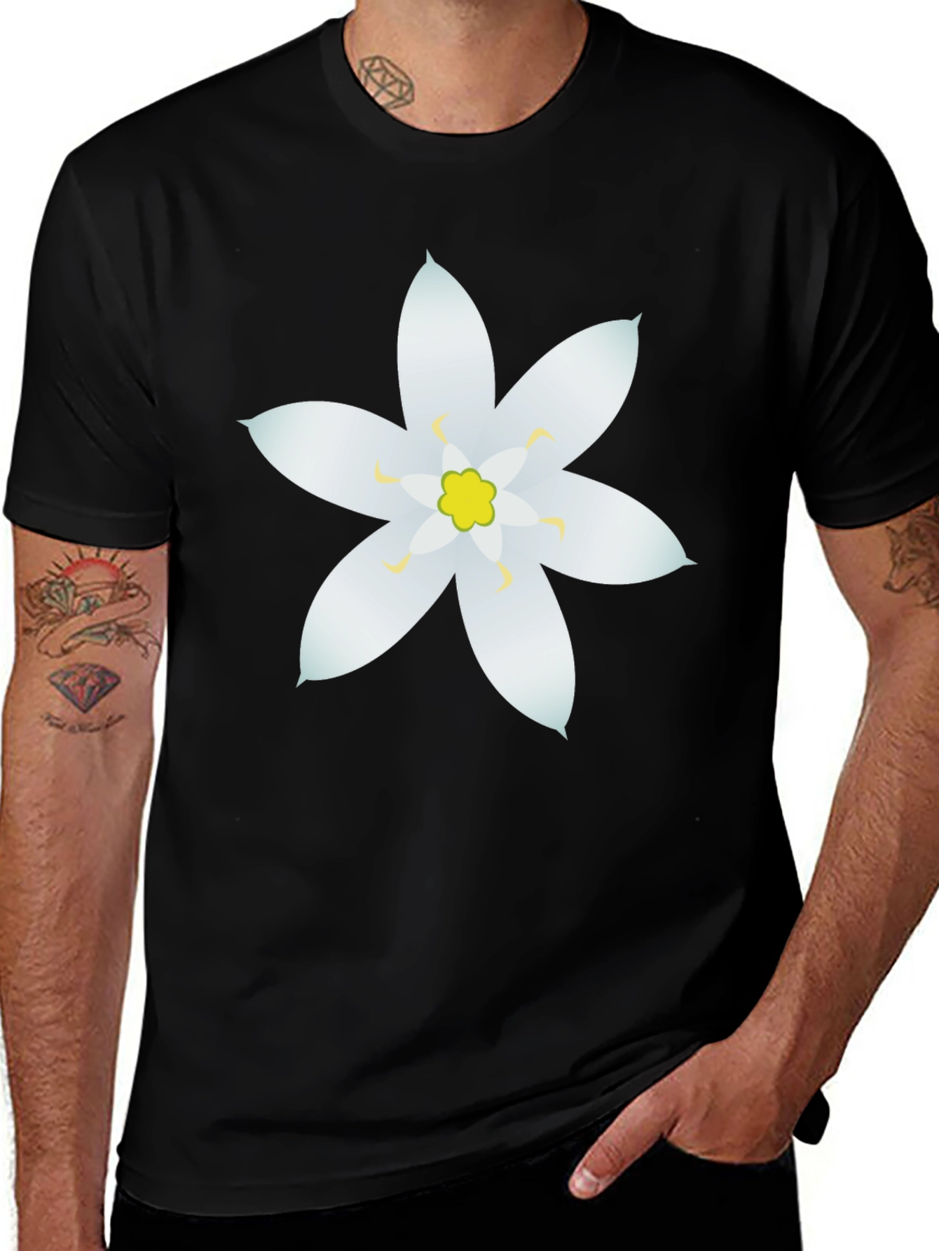 Variant 28 of Black T-Shirt with White Flower Design