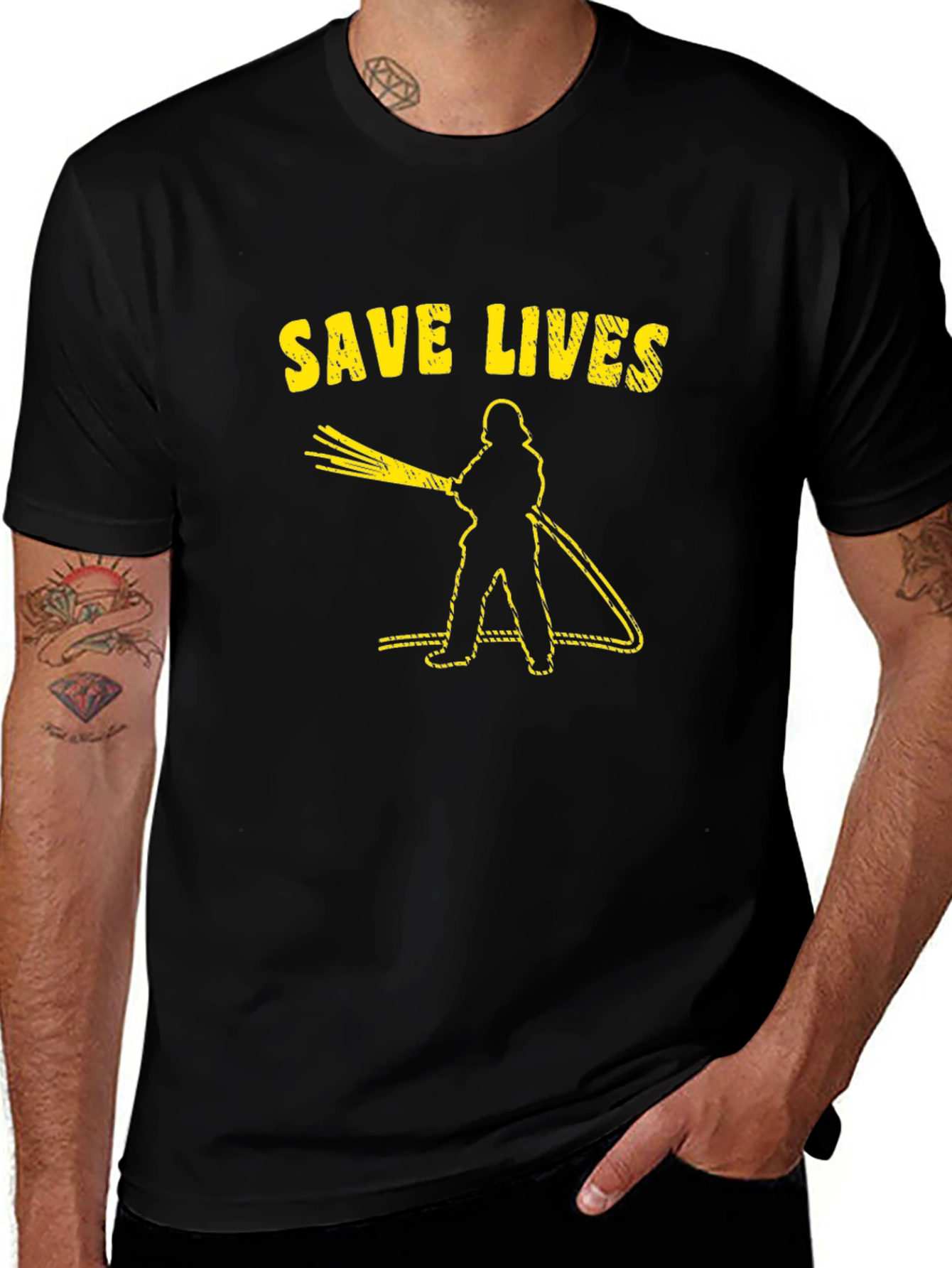 Variant 21 of Save Lives Firefighter Graphic Tee - Black Cotton T-Shirt