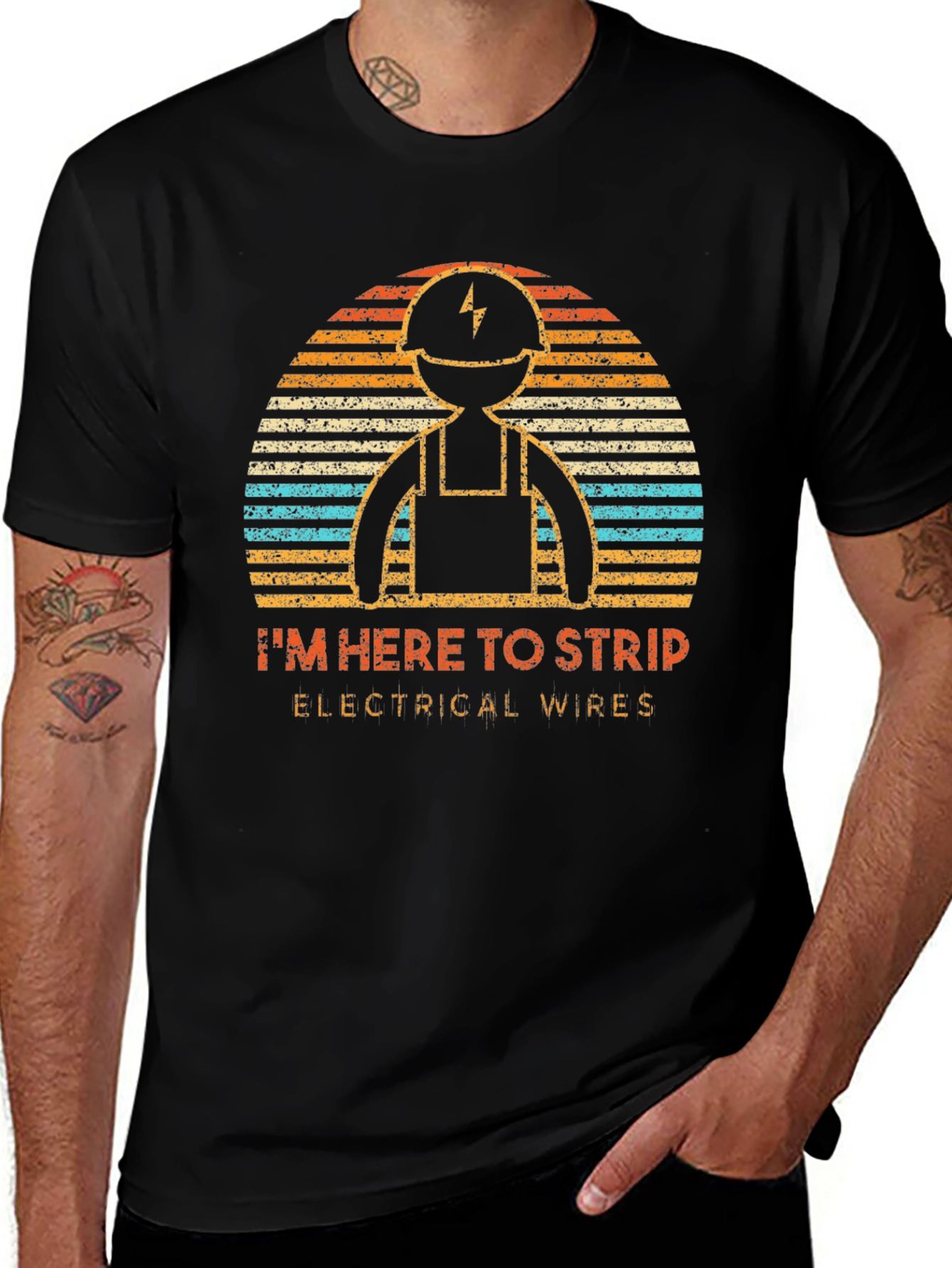 Black Electrician Humor T-Shirt - I'm Here To Strip Electrical Wires  main image