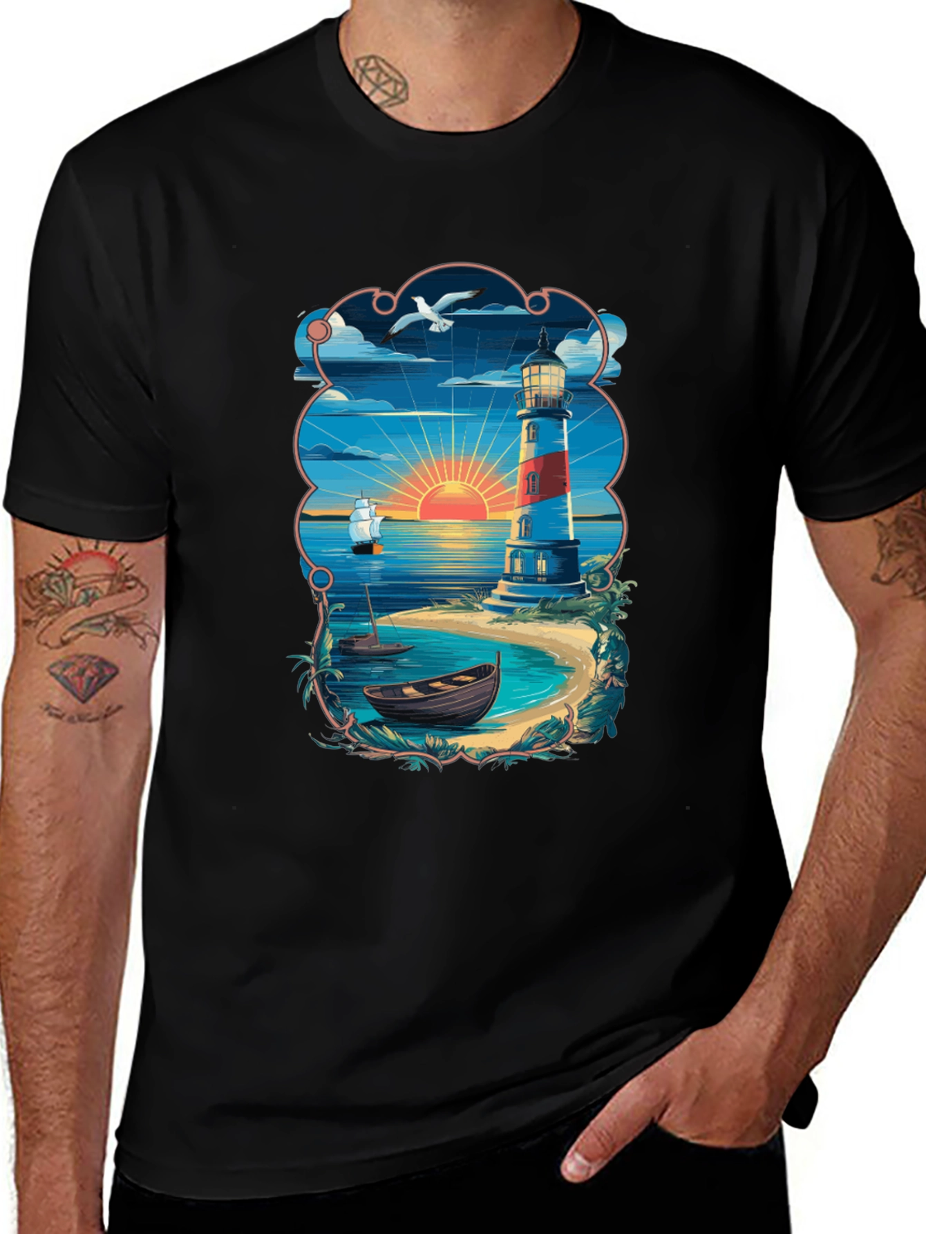 Variant 12 of Coastal Lighthouse T-Shirt - Nautical Design