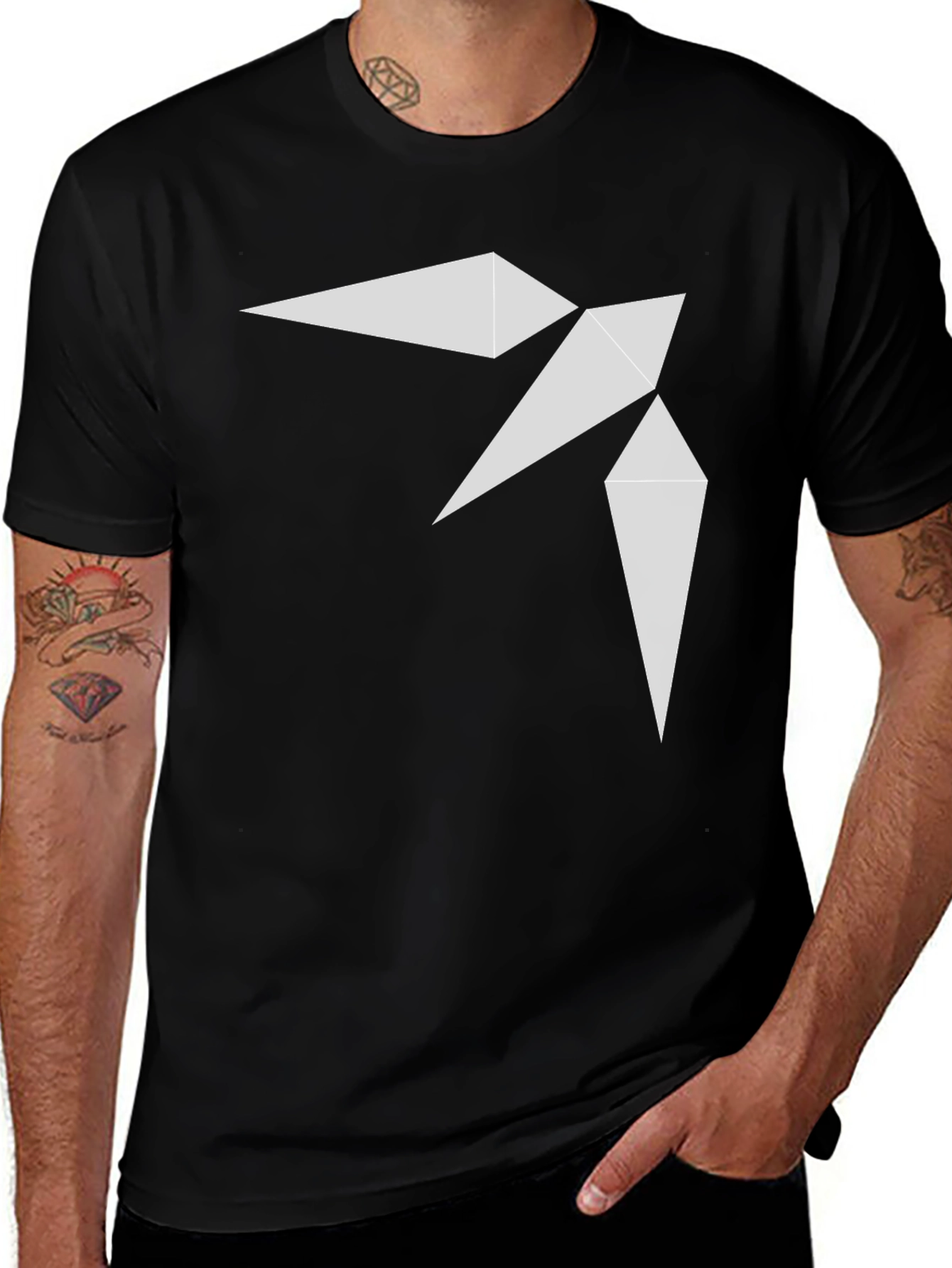 Variant 15 of Geometric Bird Print Black T-Shirt