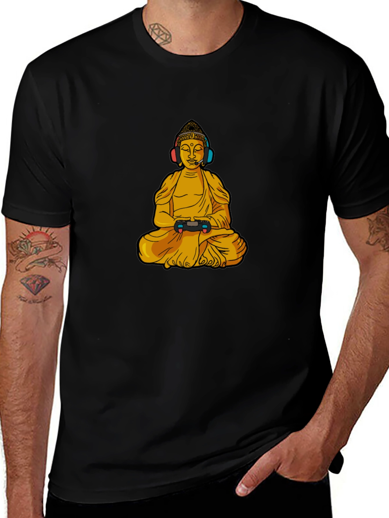 Variant 14 of Gamer Buddha Black T-Shirt