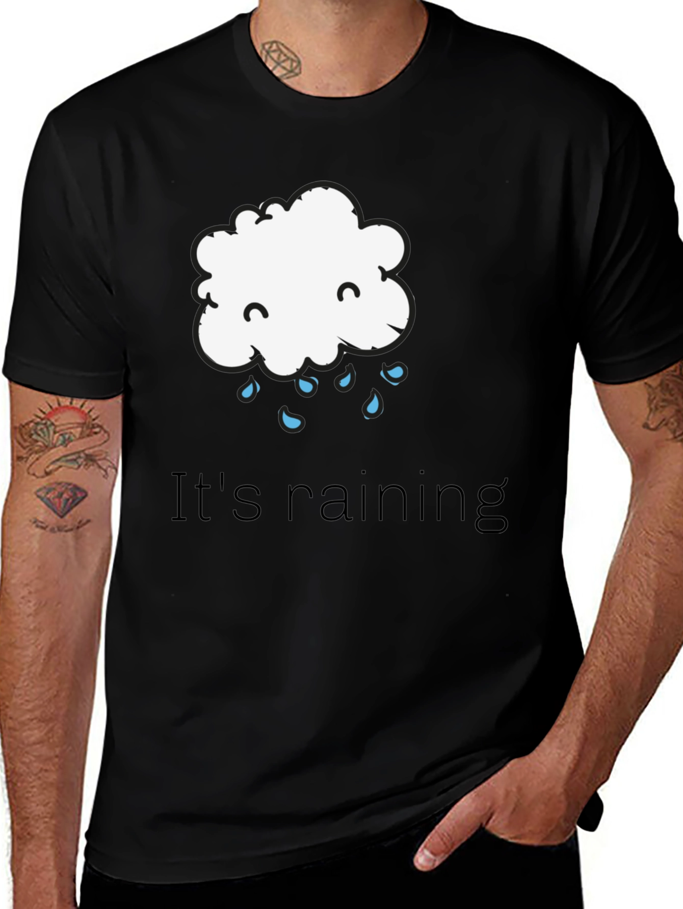 Variant 10 of Cute Rainy Cloud Graphic T-Shirt - Black