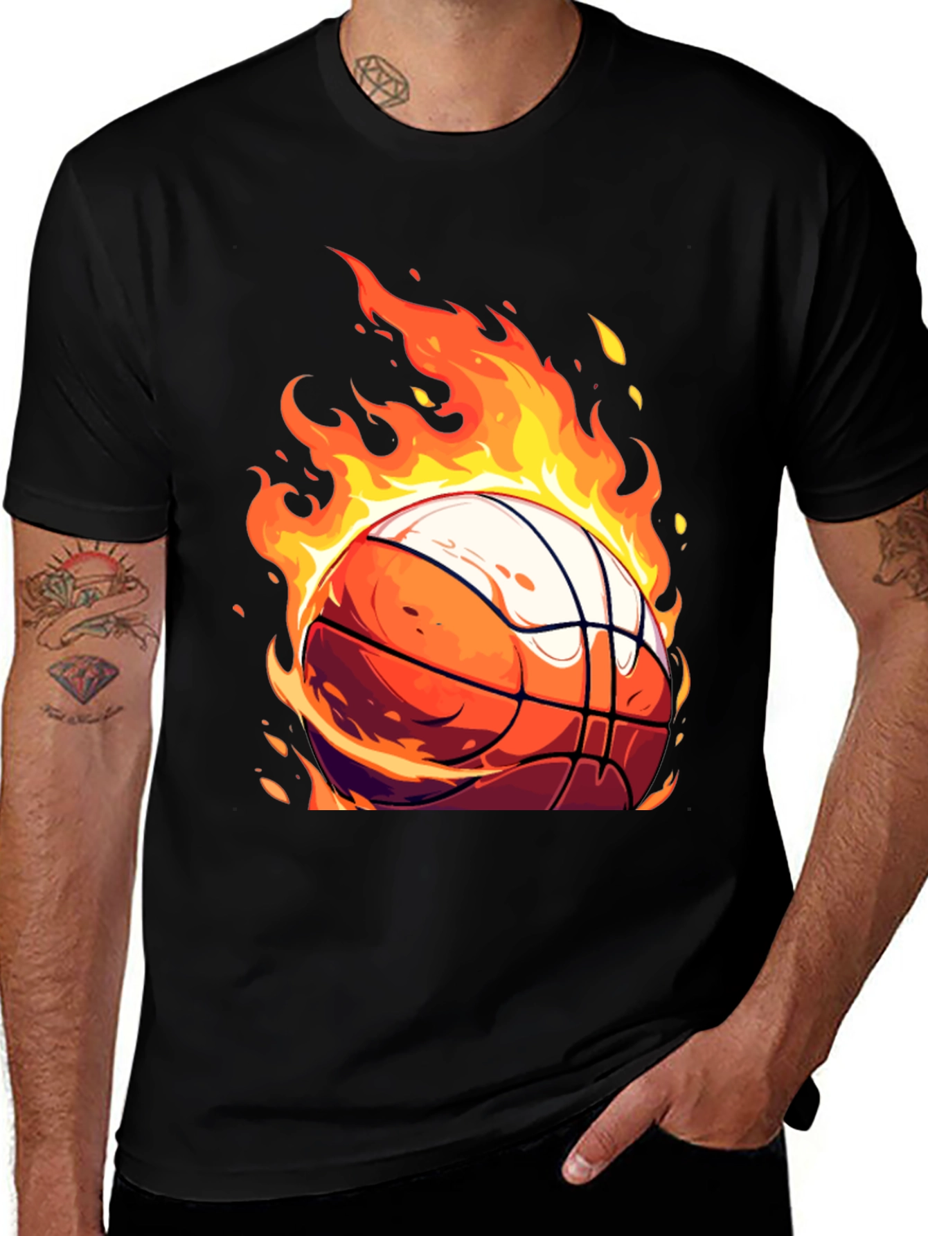 Variant 10 of Flaming Basketball Graphic Tee - Black