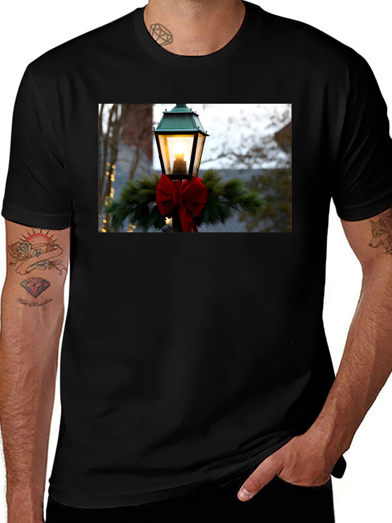 Variant 7 of Holiday Light Post Graphic Tee - Festive Season Apparel