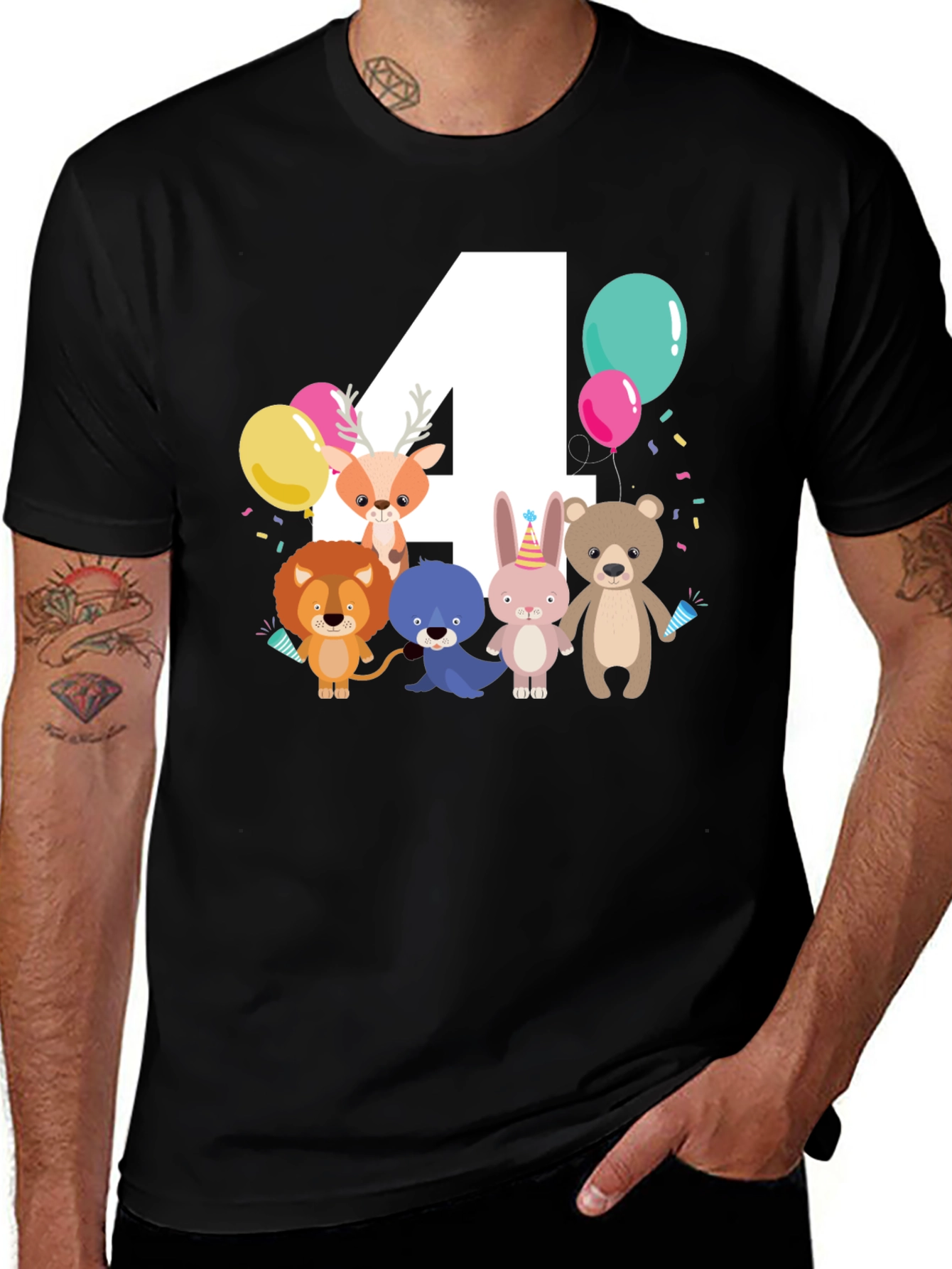 Variant 20 of Cute Cartoon Animals 4th Birthday T-Shirt