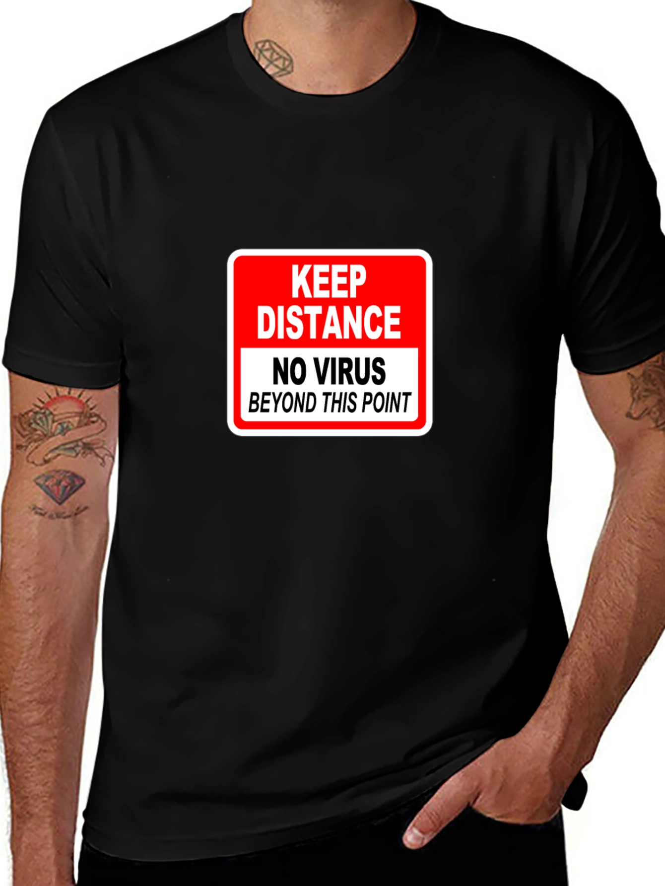 Keep Distance No Virus Black T-Shirt