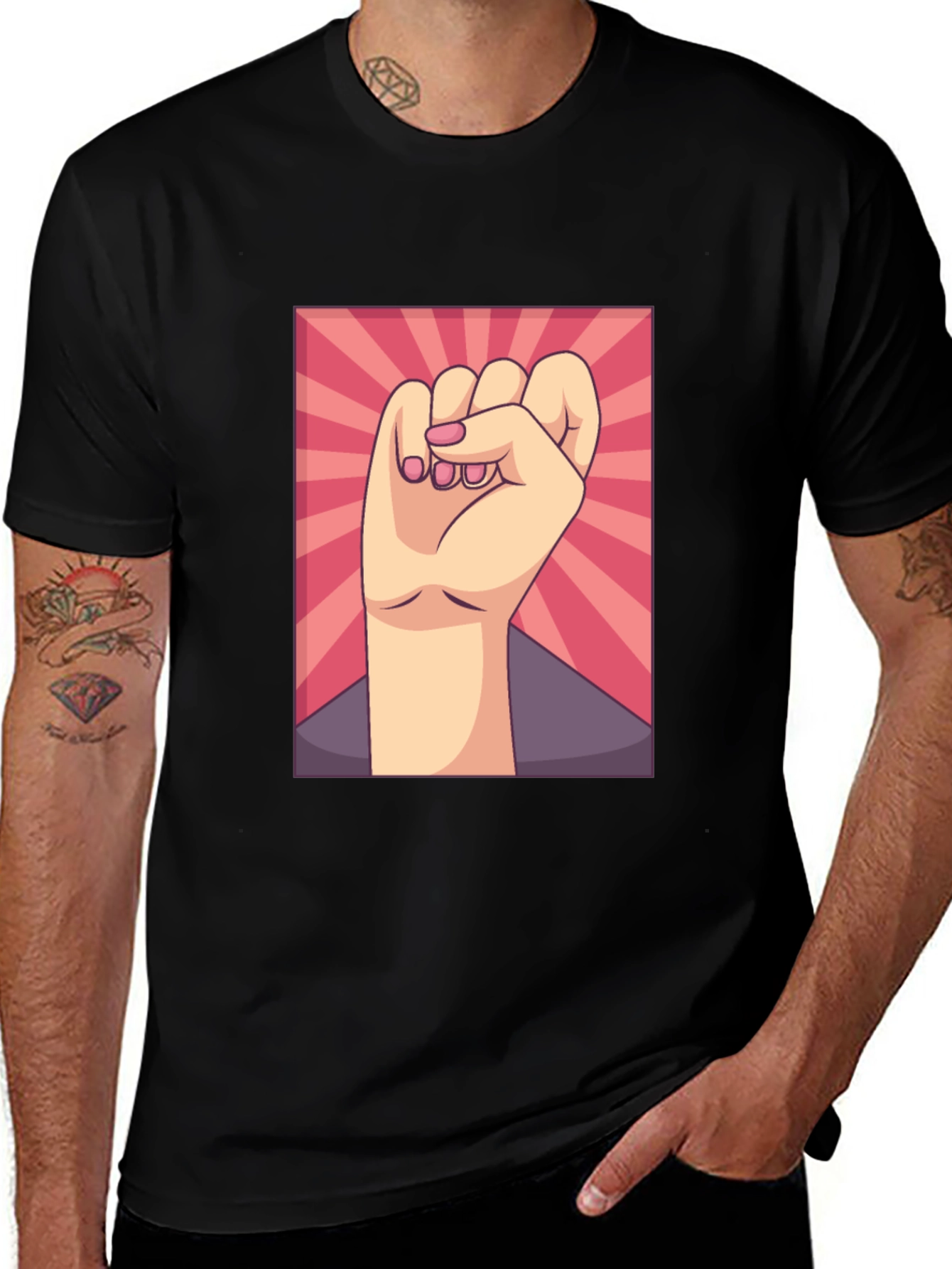 Variant 25 of Empowered Fist Graphic Tee - Black Cotton Comfort