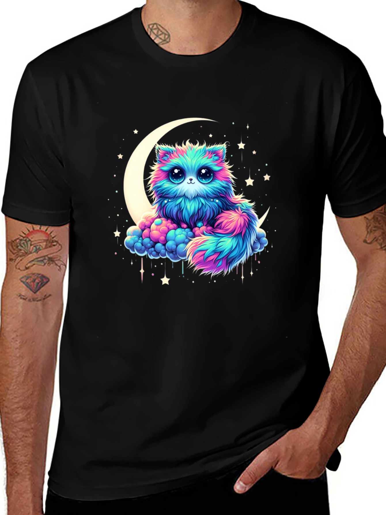 Variant 30 of Cute Neon Cat on Moon T-Shirt