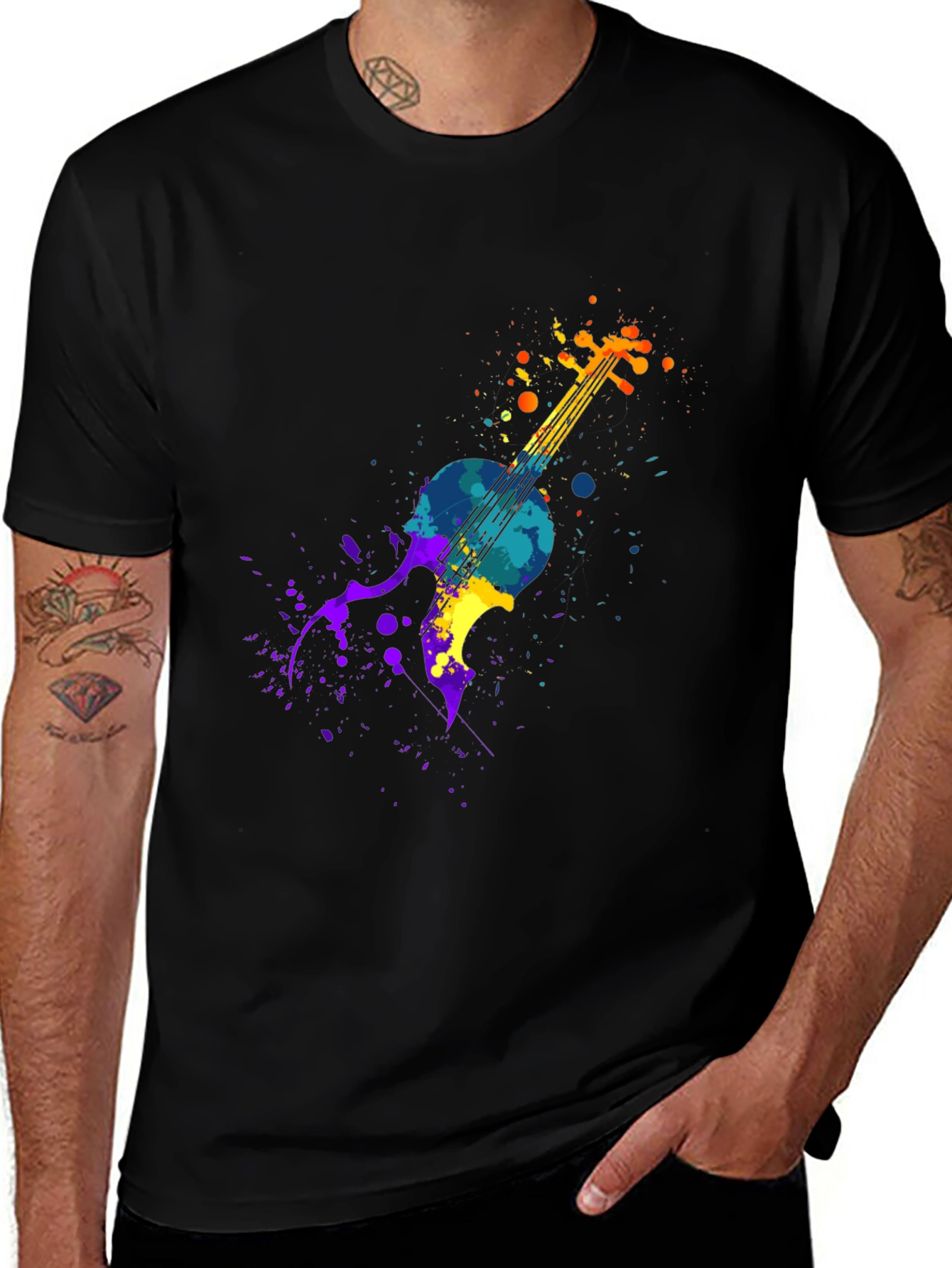 Variant 13 of Colorful Violin Splatter Graphic T-Shirt
