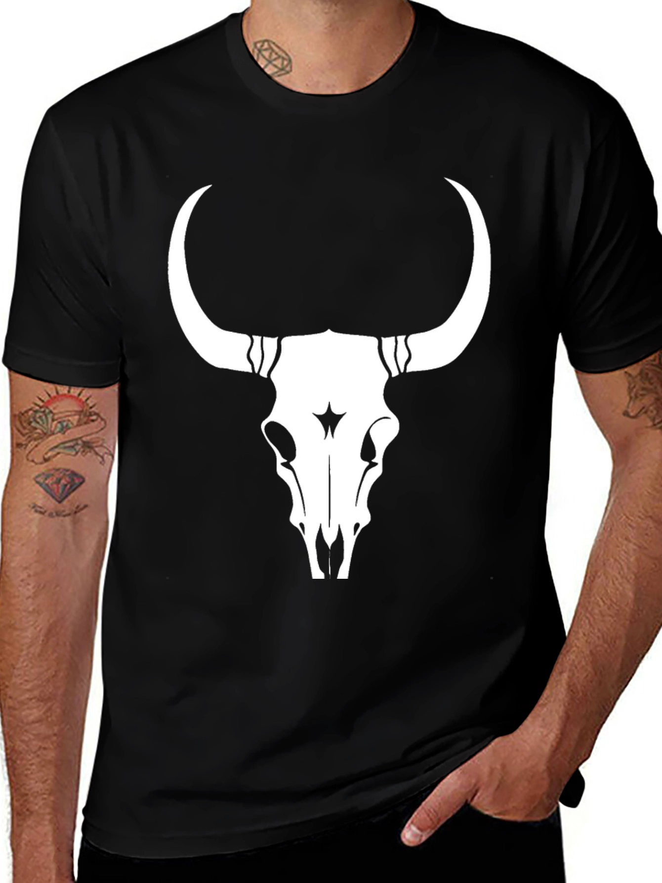 Variant 26 of Bull Skull Graphic Tee - Black Cotton T-Shirt