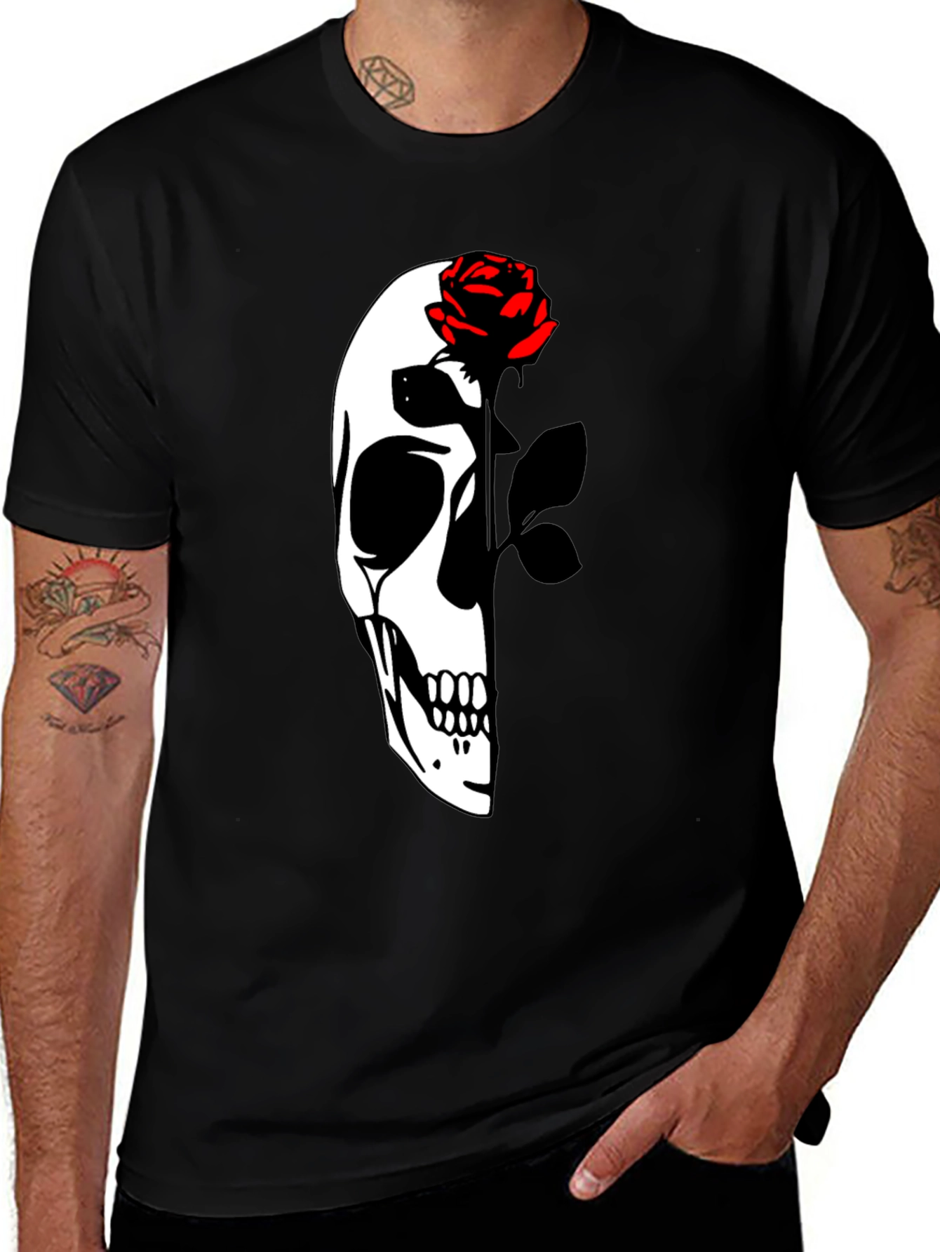 Variant 8 of Skull & Rose Graphic T-Shirt - Dark Aesthetic