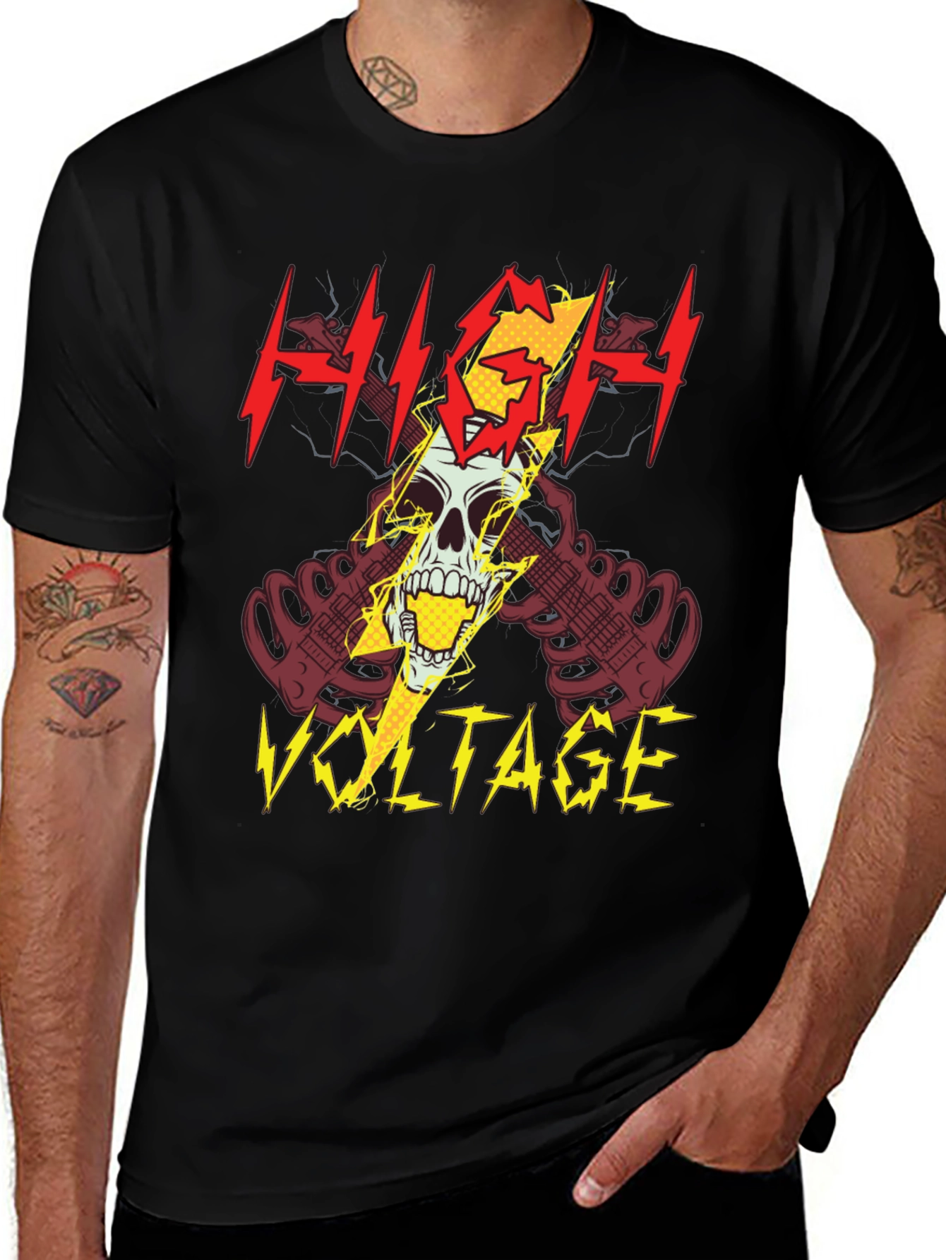 Variant 12 of High Voltage Skull T-Shirt - Rock & Roll Style