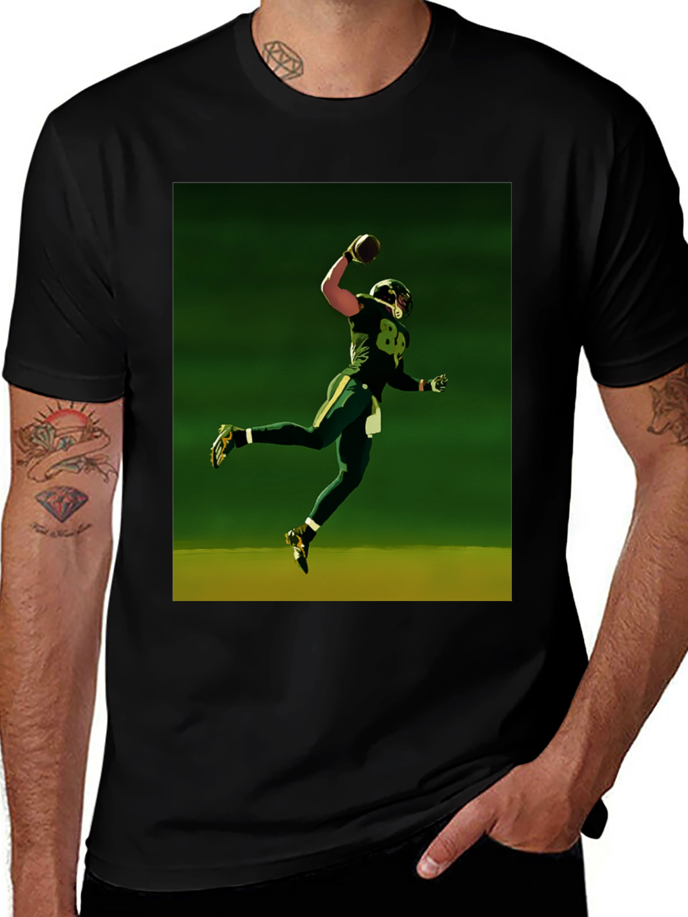 Variant 9 of Football Player Graphic Tee - Black Cotton Shirt