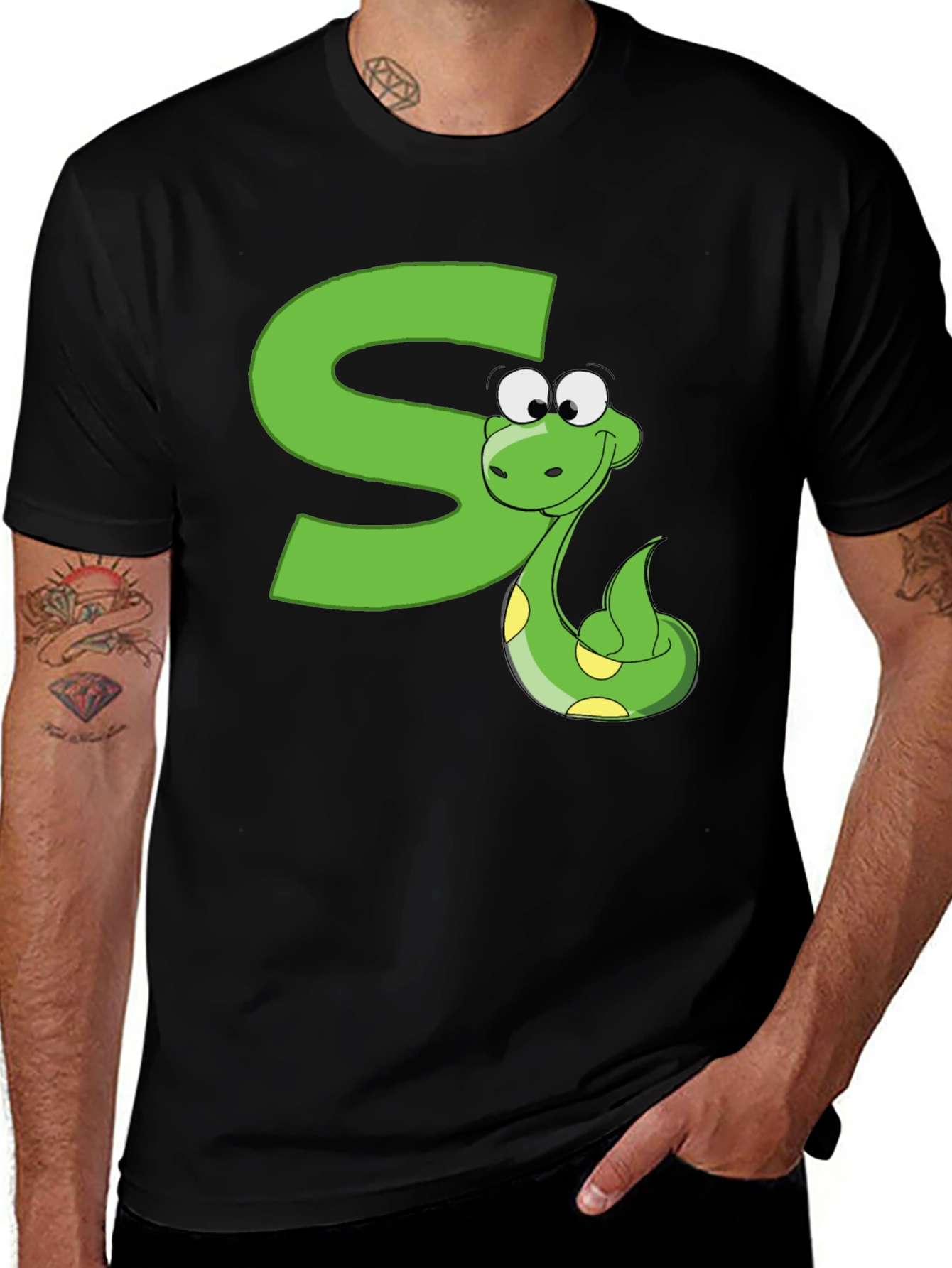 Variant 29 of Cartoon Snake 'S' T-Shirt - Fun Animal Design