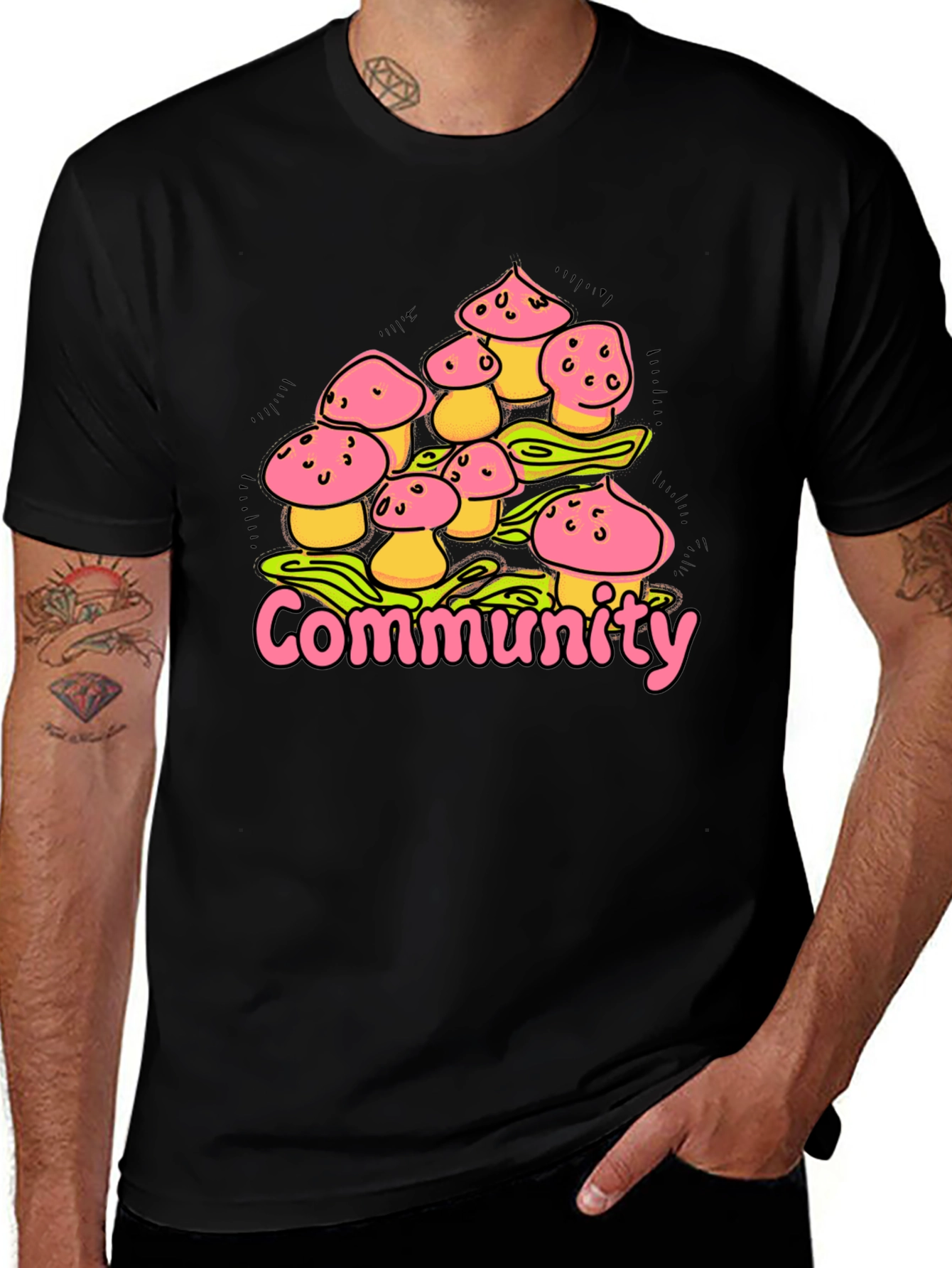 Variant 19 of Mushroom Community Graphic Tee - Black