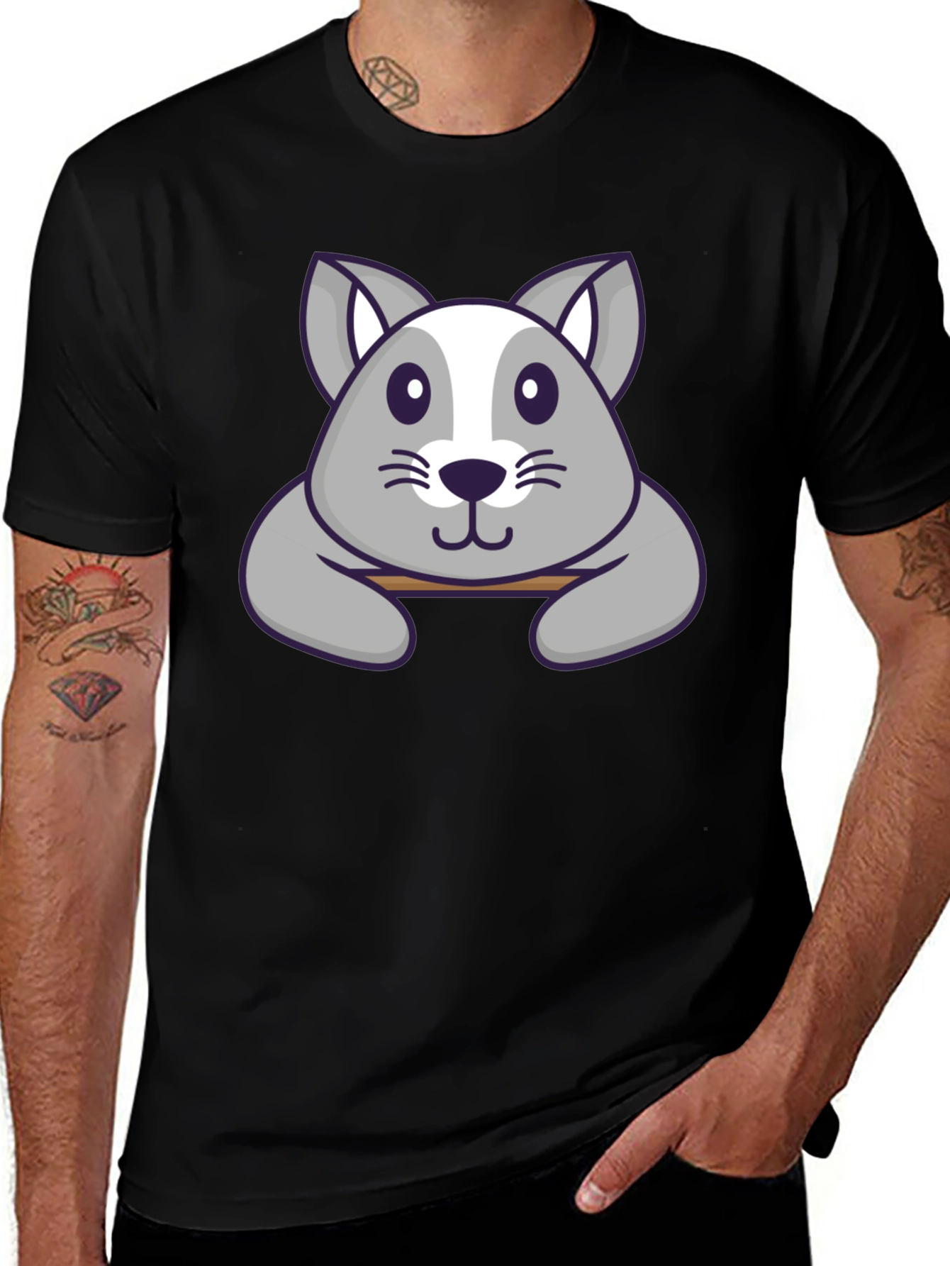Variant 23 of Cute Cartoon Cat T-Shirt - Black