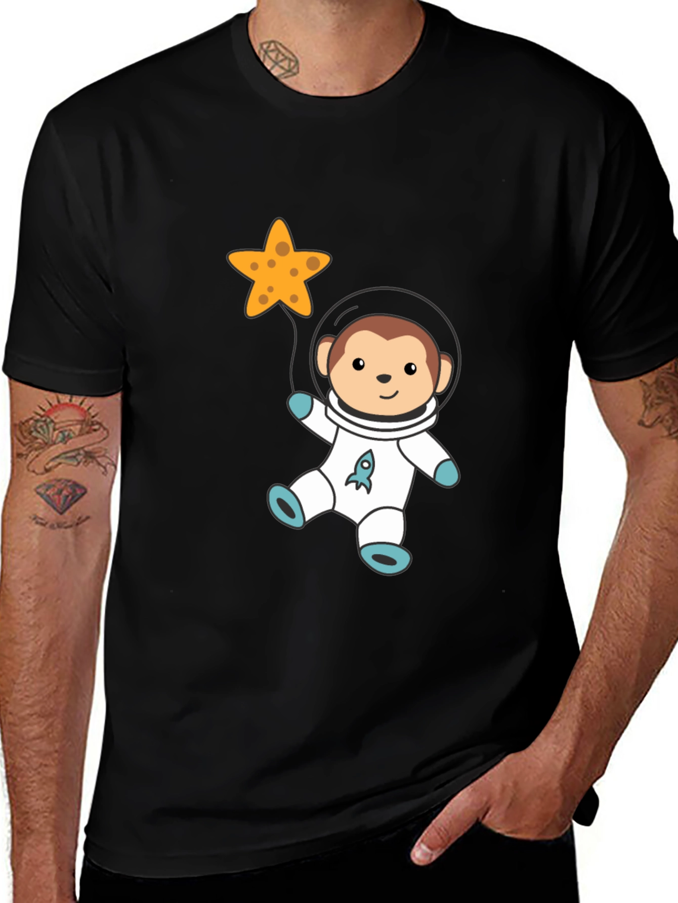 Variant 14 of Astronaut Monkey Graphic Tee - Black Cotton T-Shirt
