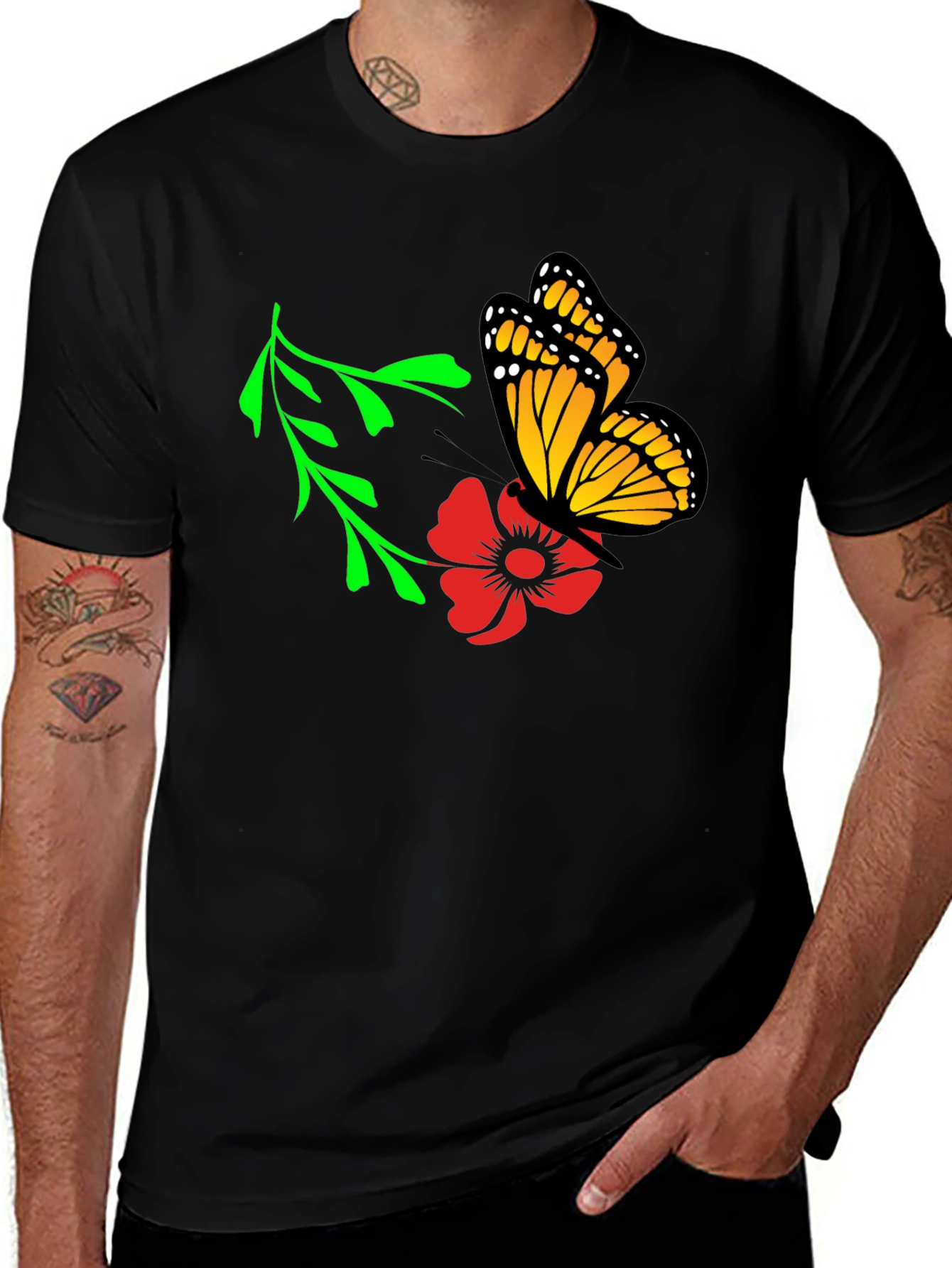 Butterfly on Flower Graphic Tee - Soft Cotton