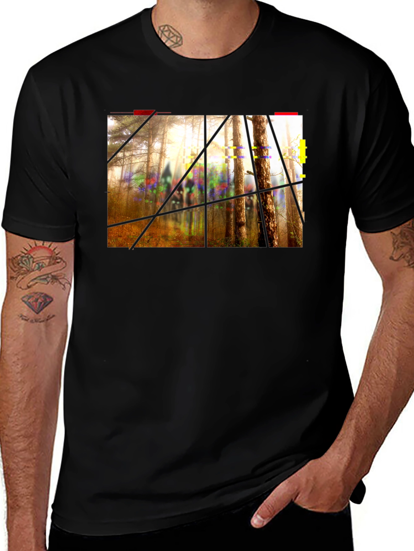 Variant 6 of Abstract Forest Graphic Print Black T-Shirt