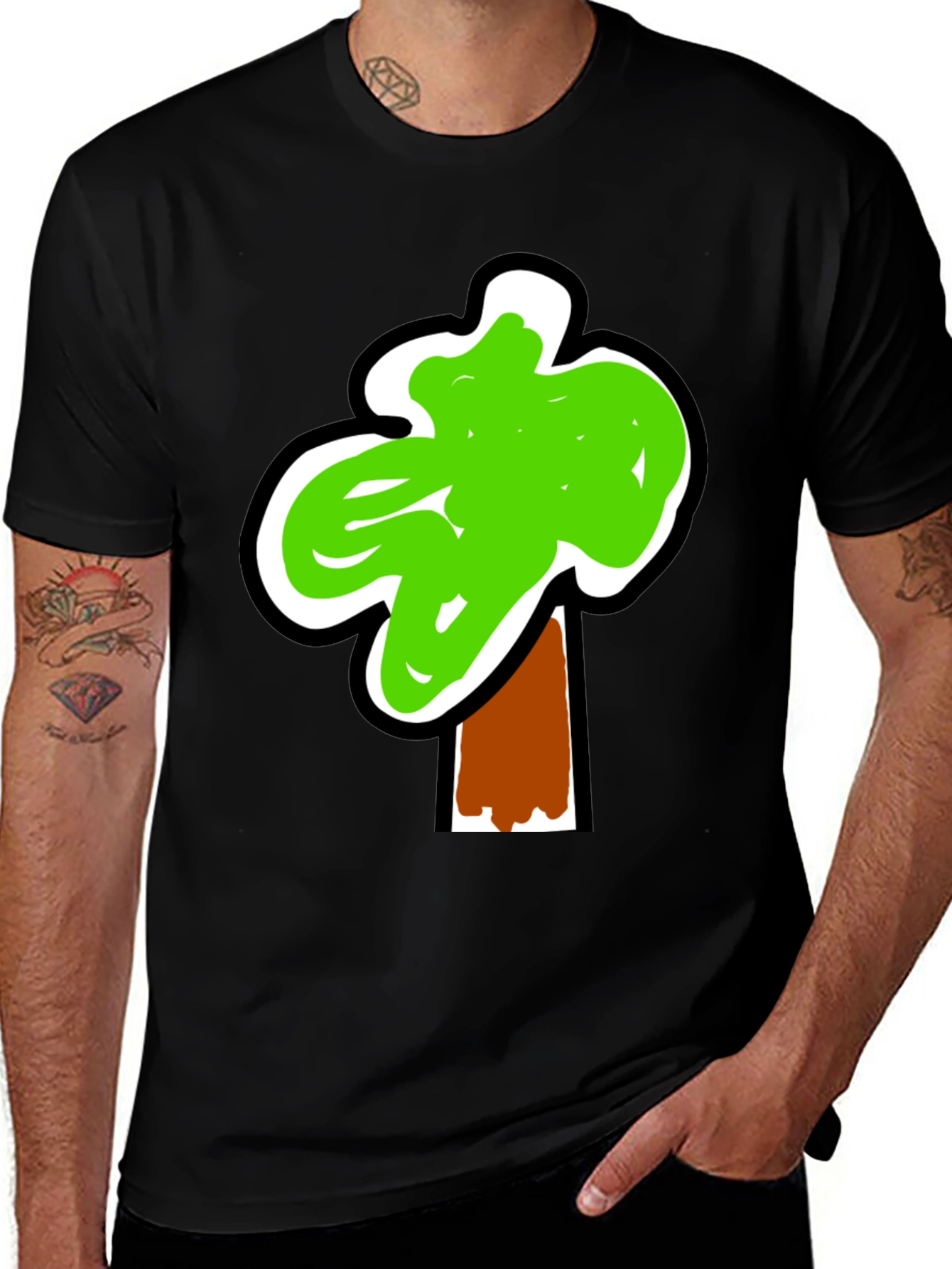 Variant 15 of Cartoon Tree Graphic T-Shirt - Black Casual Tee