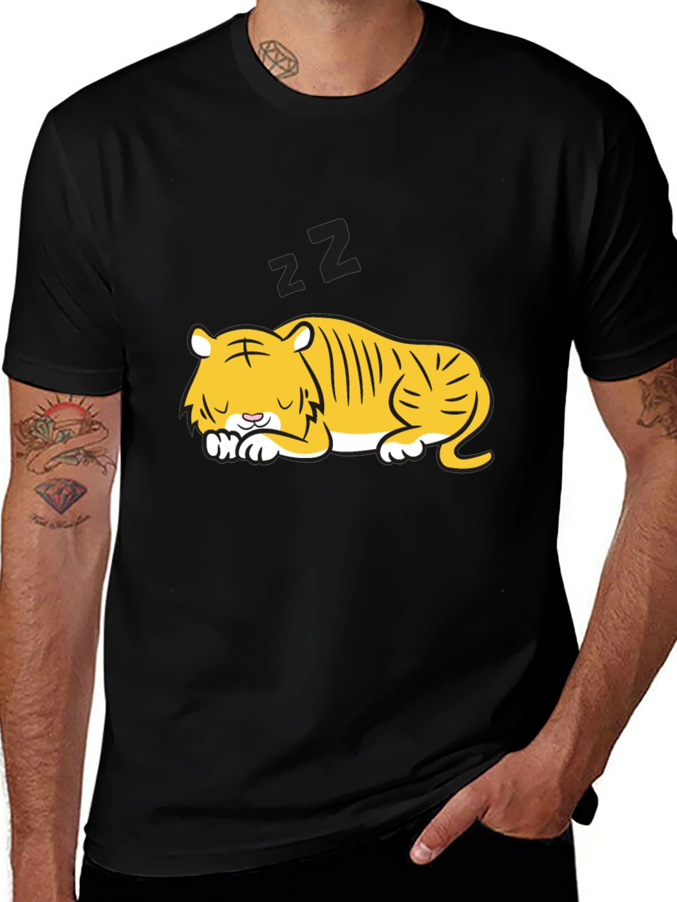Sleeping Tiger Graphic Tee - Black Cotton Comfort