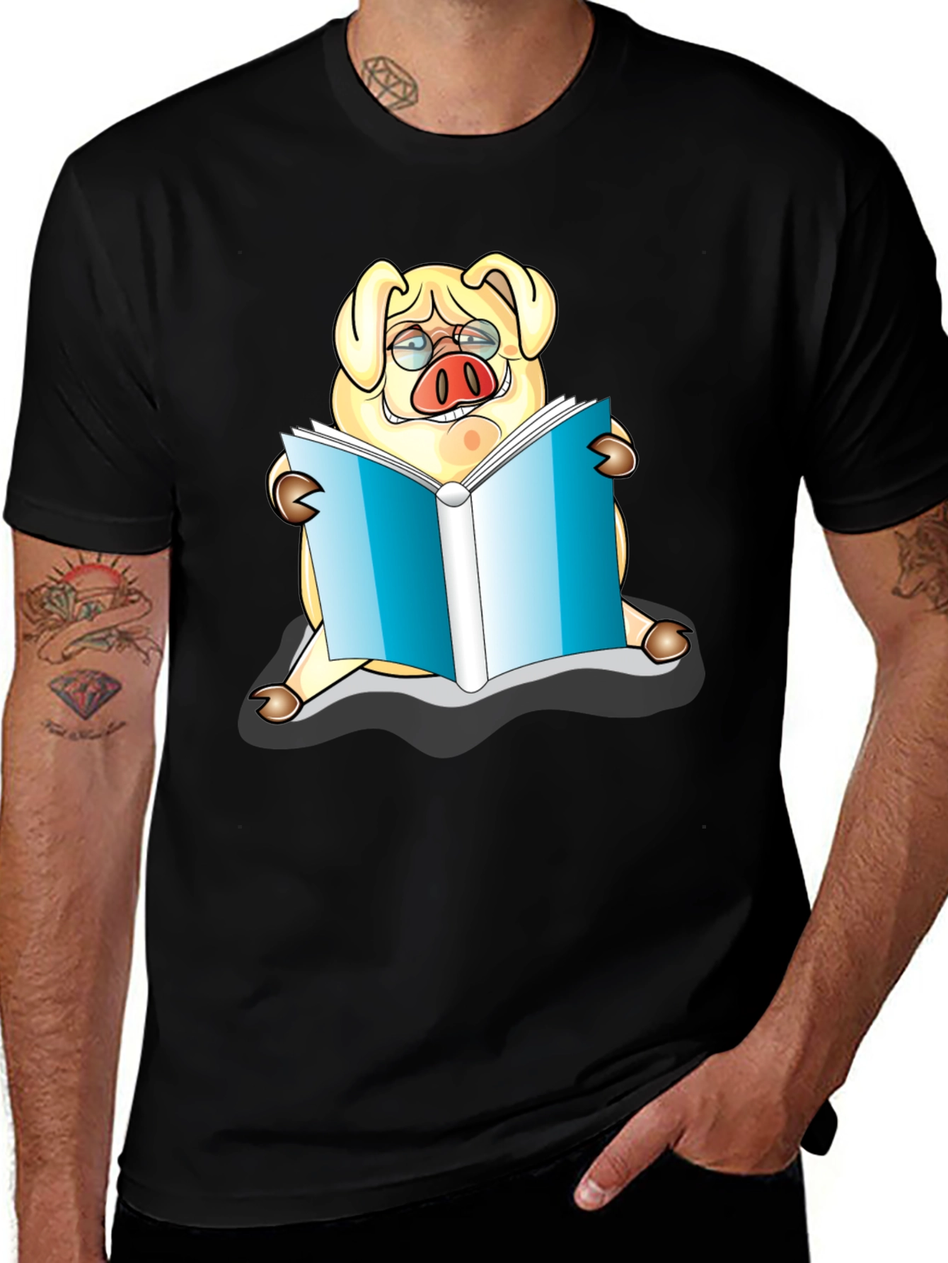 Variant 30 of Reading Pig T-Shirt - Black