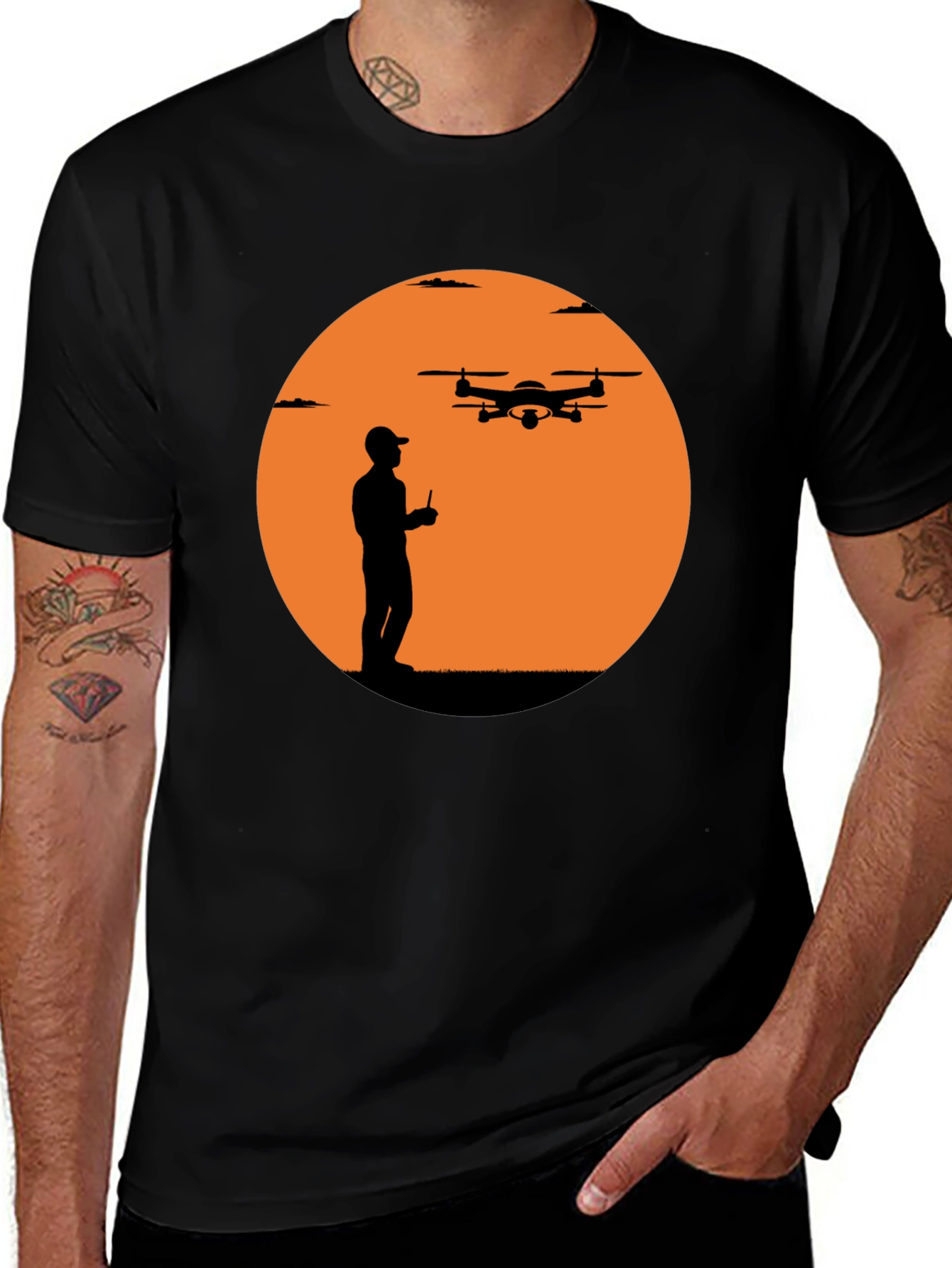 Drone Pilot Silhouette Graphic T-Shirt - Black