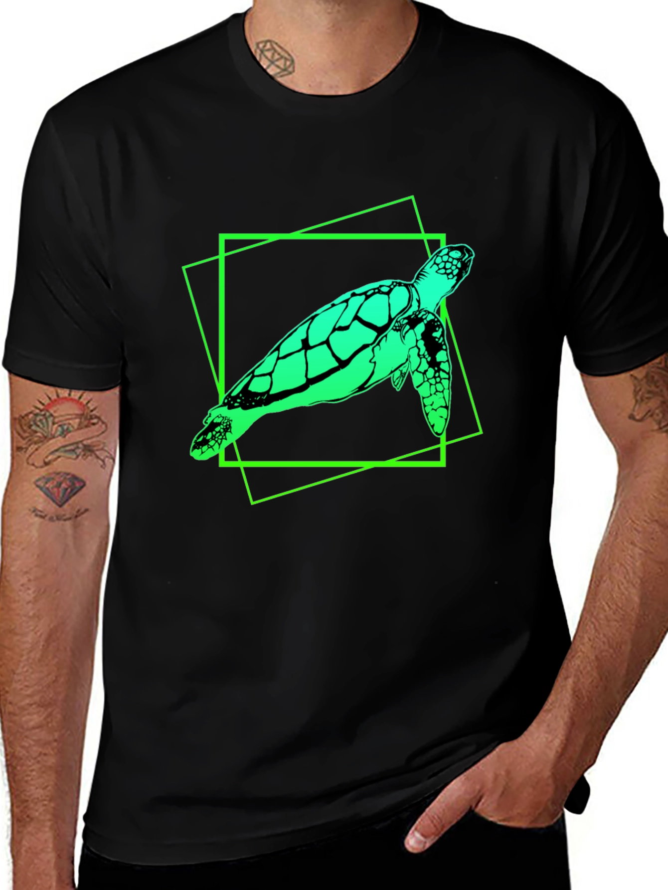 Variant 24 of Sea Turtle Graphic Tee - Men's Black Cotton T-Shirt