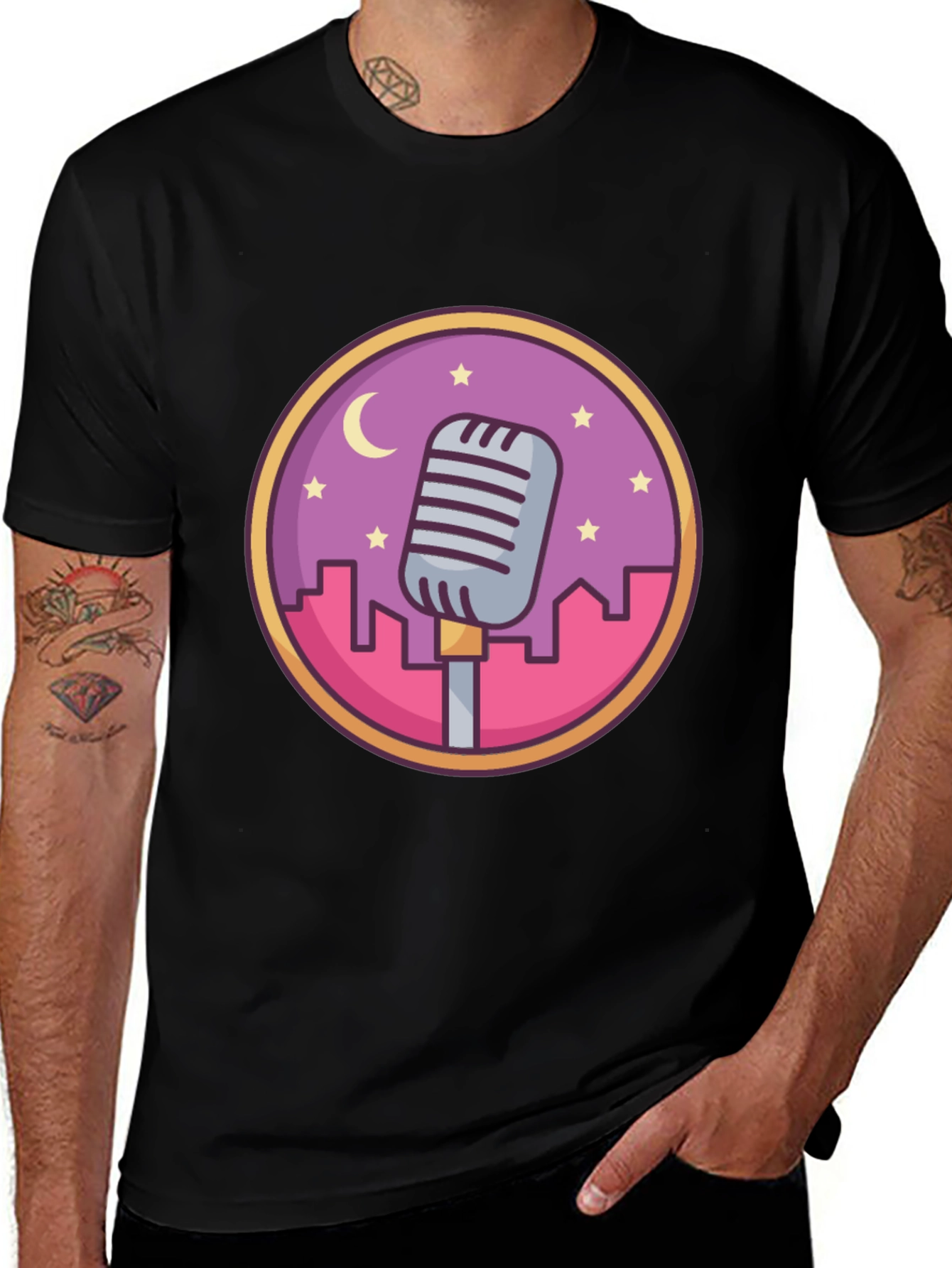 Variant 10 of Retro Microphone Cityscape Graphic Tee