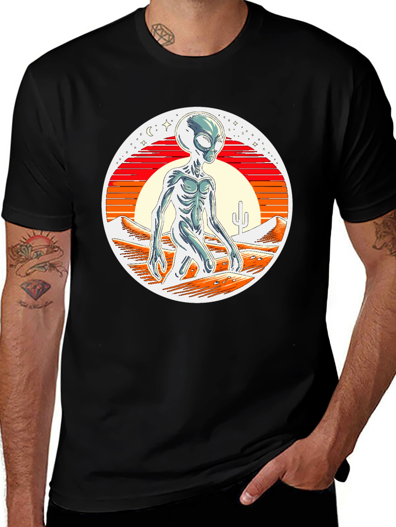 Variant 24 of Retro Alien Graphic Tee - Sci-Fi Desert Scene